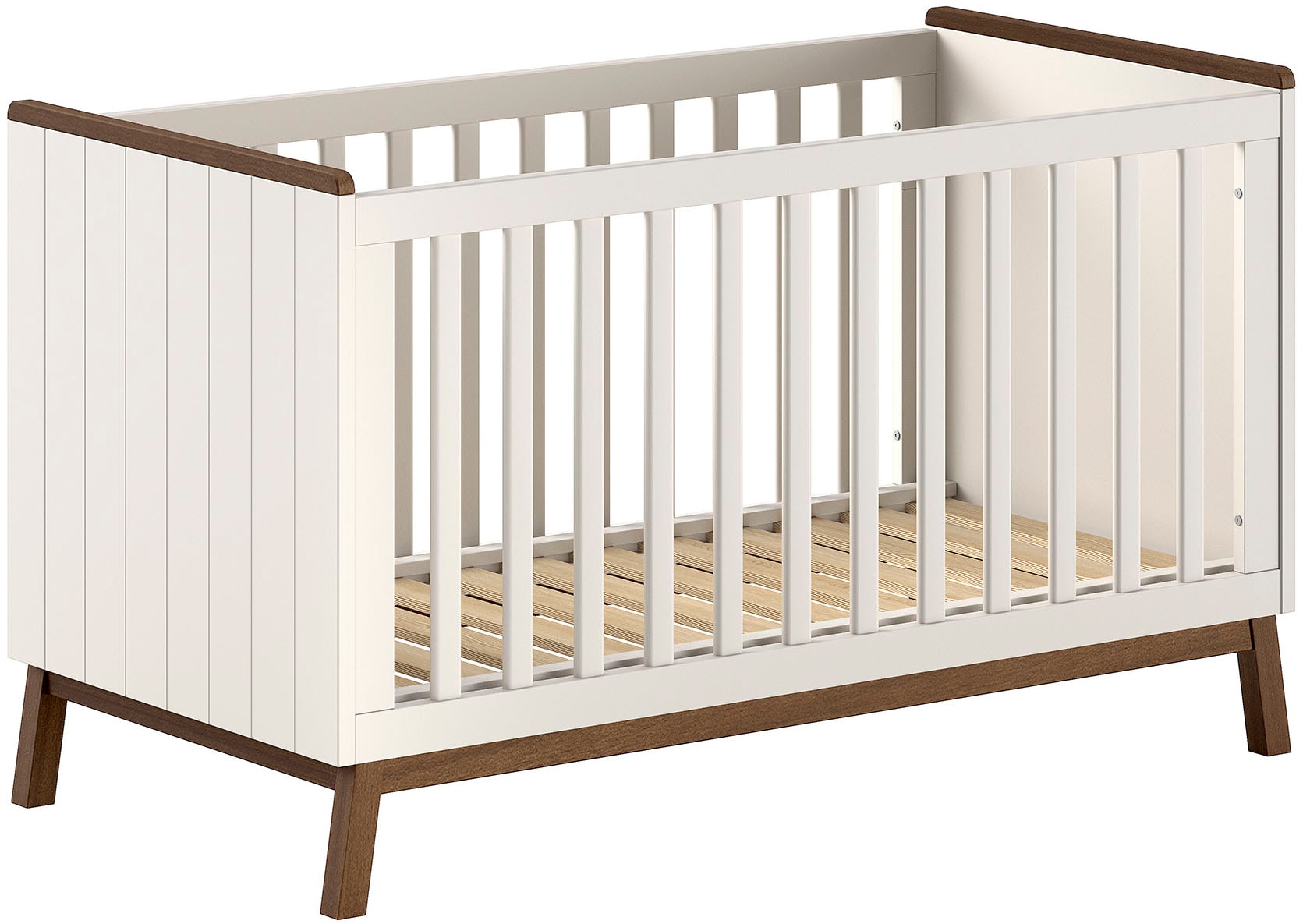 Vipack Babybett »Sezane 70x140 cm, in warmen Grau lackiert, Absatz nussbaumfarbig« mit 3-fach verstellbarem Lattenrost, später zum Junior-Bett umbaubar