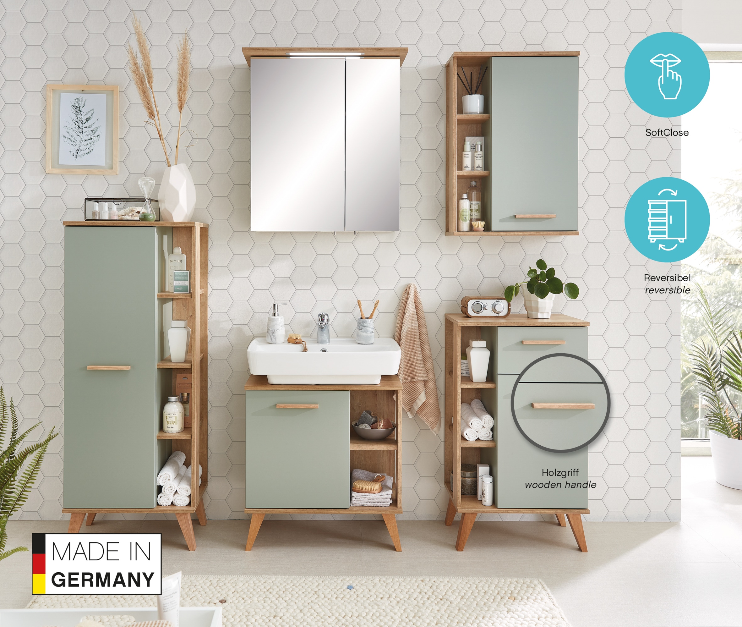 Saphir Unterschrank »Quickset Badschrank mit 1 Schublade, 1 Tür, seitlichen Ablagen« Badezimmer-Unterschrank inkl. Türdämpfer, 50,5 cm breit