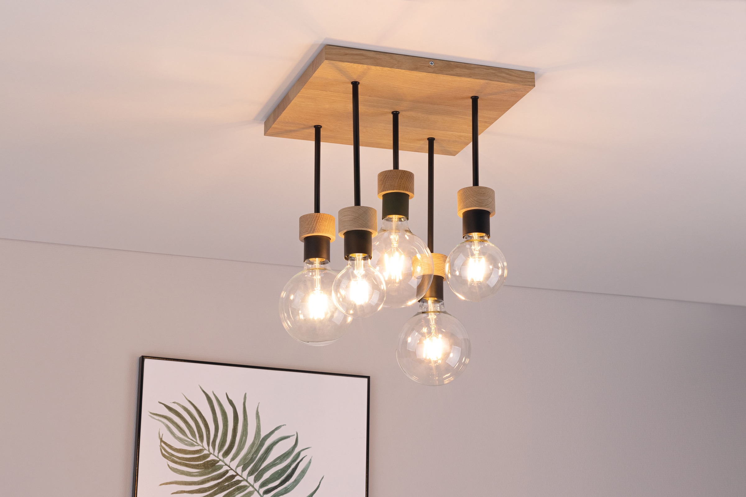 BRITOP LIGHTING Deckenleuchte »CHANDELLE«, 5 flammig, Leuchtmittel E27 | Leuchtmittel wechselbar-ohne Leuchtmittel, Naturprodukt aus Eichenholz