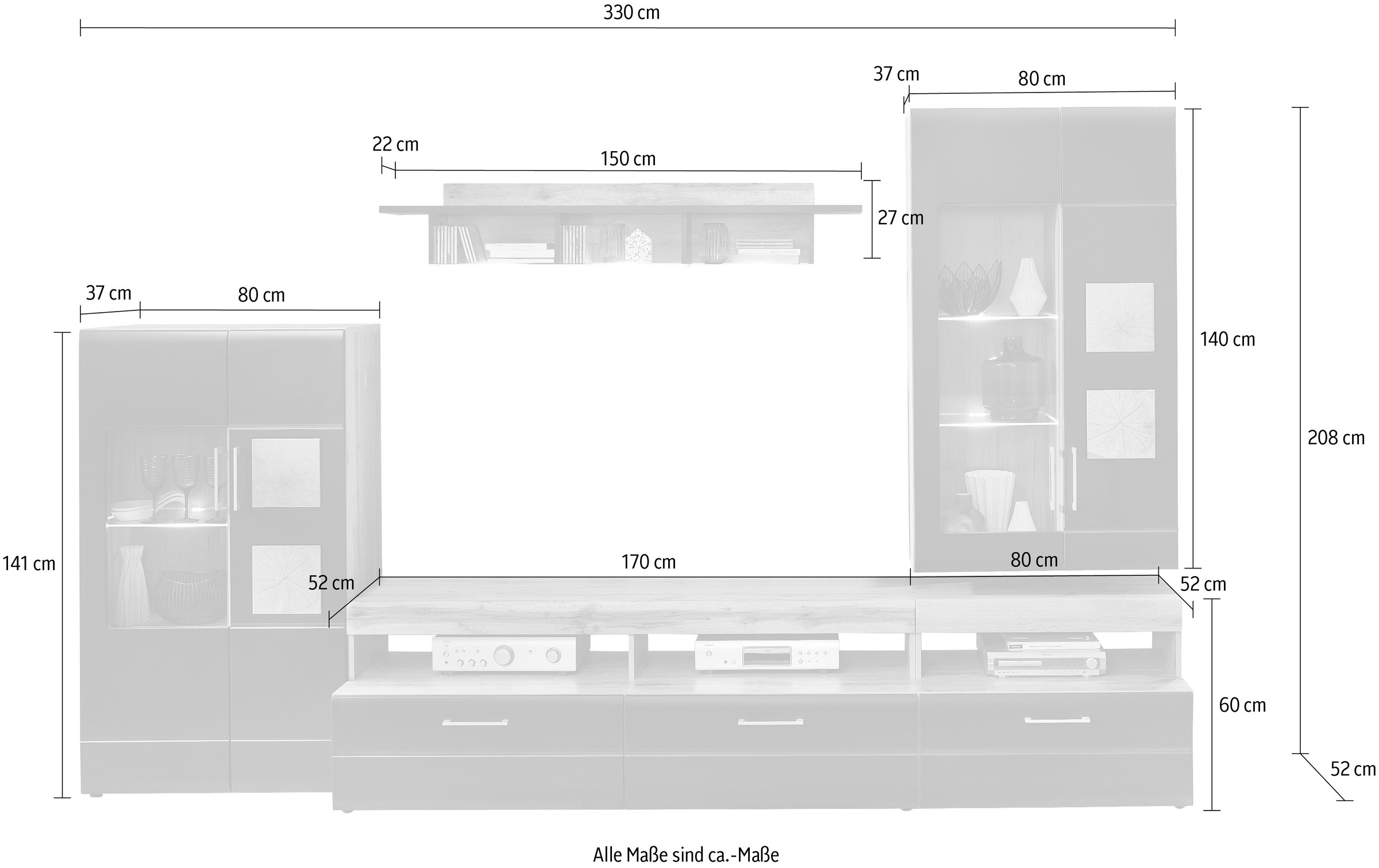 Innostyle Wohnwand »Sonate«, (Komplett-Set, 5 St.), inkl. LED-Beleuchtung
