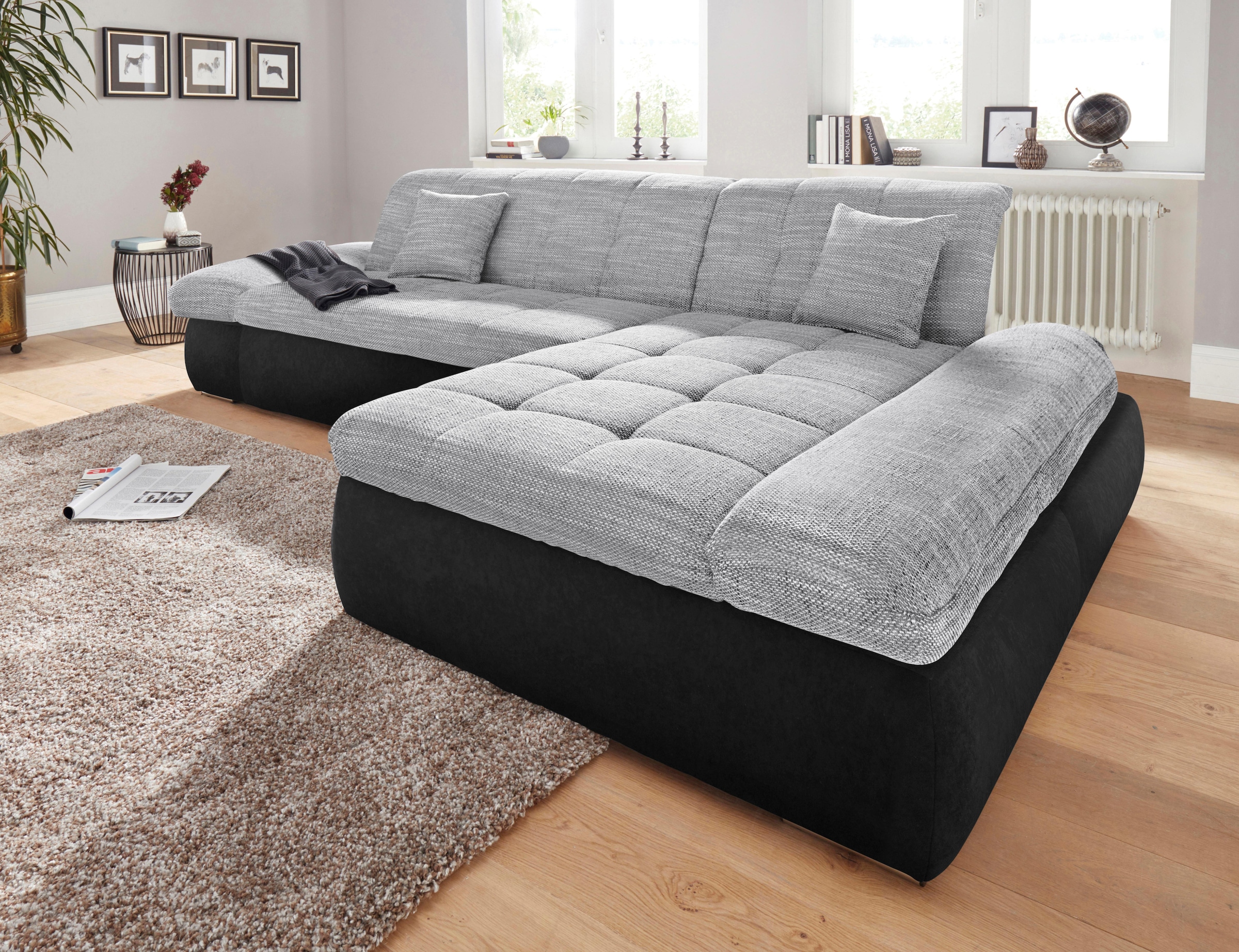 DOMO collection Ecksofa »PB Moric wahlweise mit Bettfunktion + Armteilverstellung, L-Form«, im XXL-Format, B/T/H:300/172/80 cm, feine Steppung