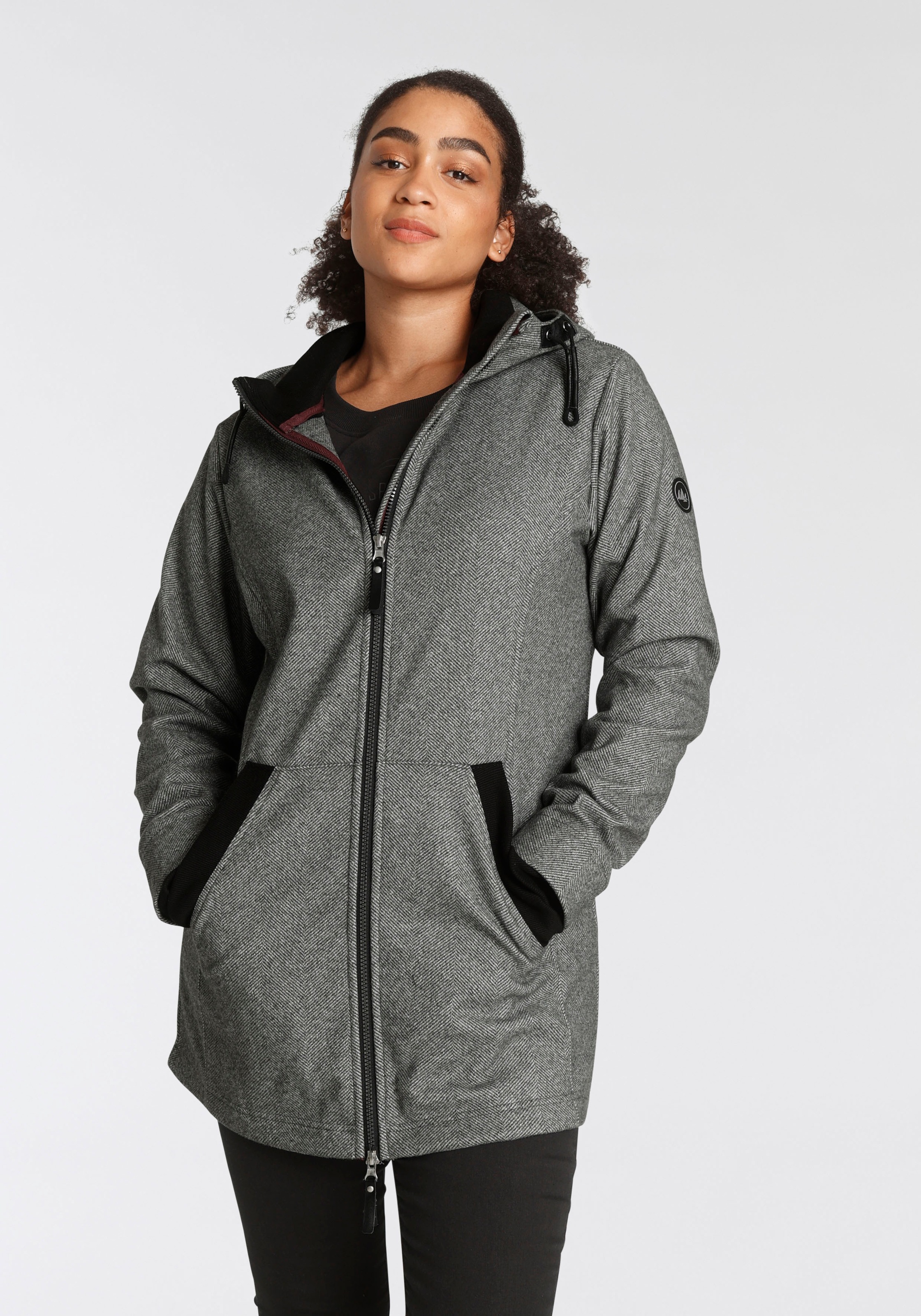 Polarino Outdoorjacke, mit Kapuze, aus weichem Fischgrätmaterial kaufen