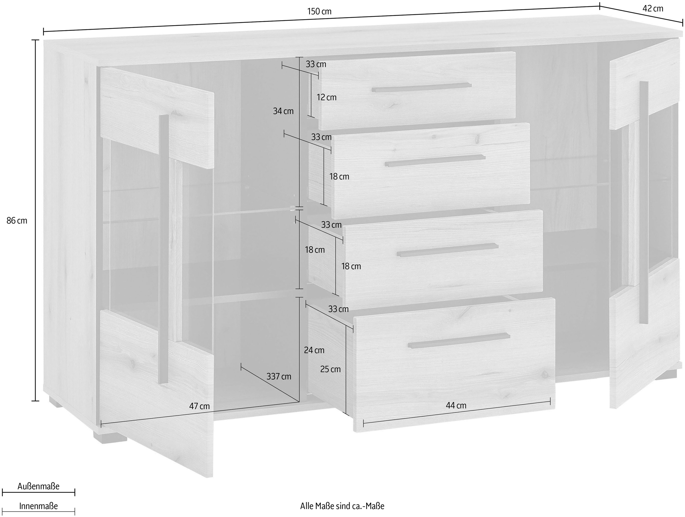 INOSIGN Sideboard »Cantara, moderner Schrank, Kommode in Eiche Evoke oder weiß«, schwarze Stangengriffe, ausreichend Stauraum, vielseitig einsetzbar