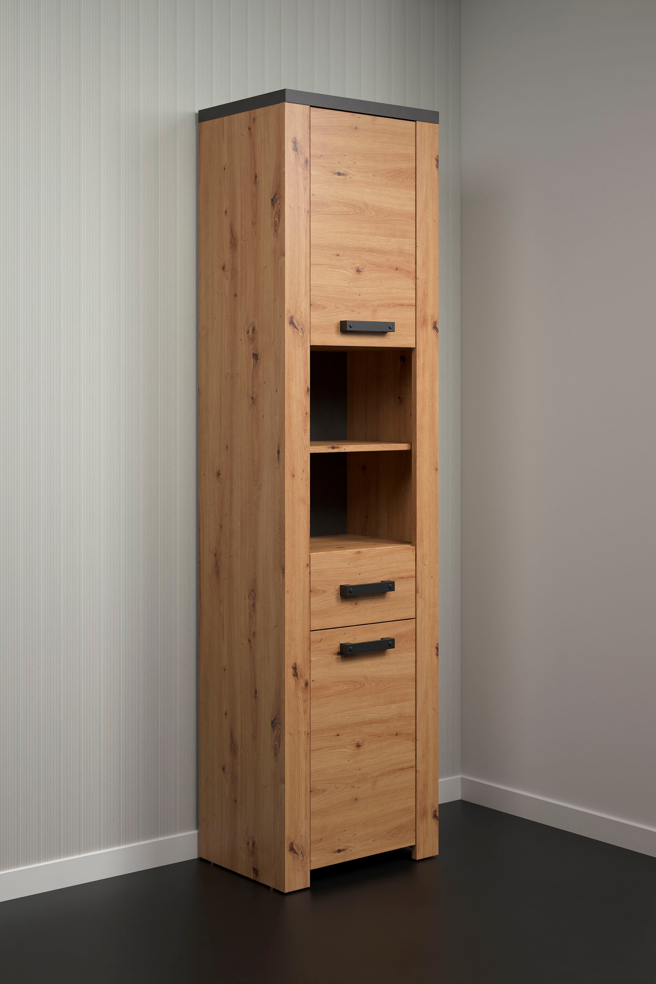 welltime Hochschrank »Ambres«, (1 St.), Badschrank in matter Echtholzoptik - Maße (B/T/H) 53/35/196 cm