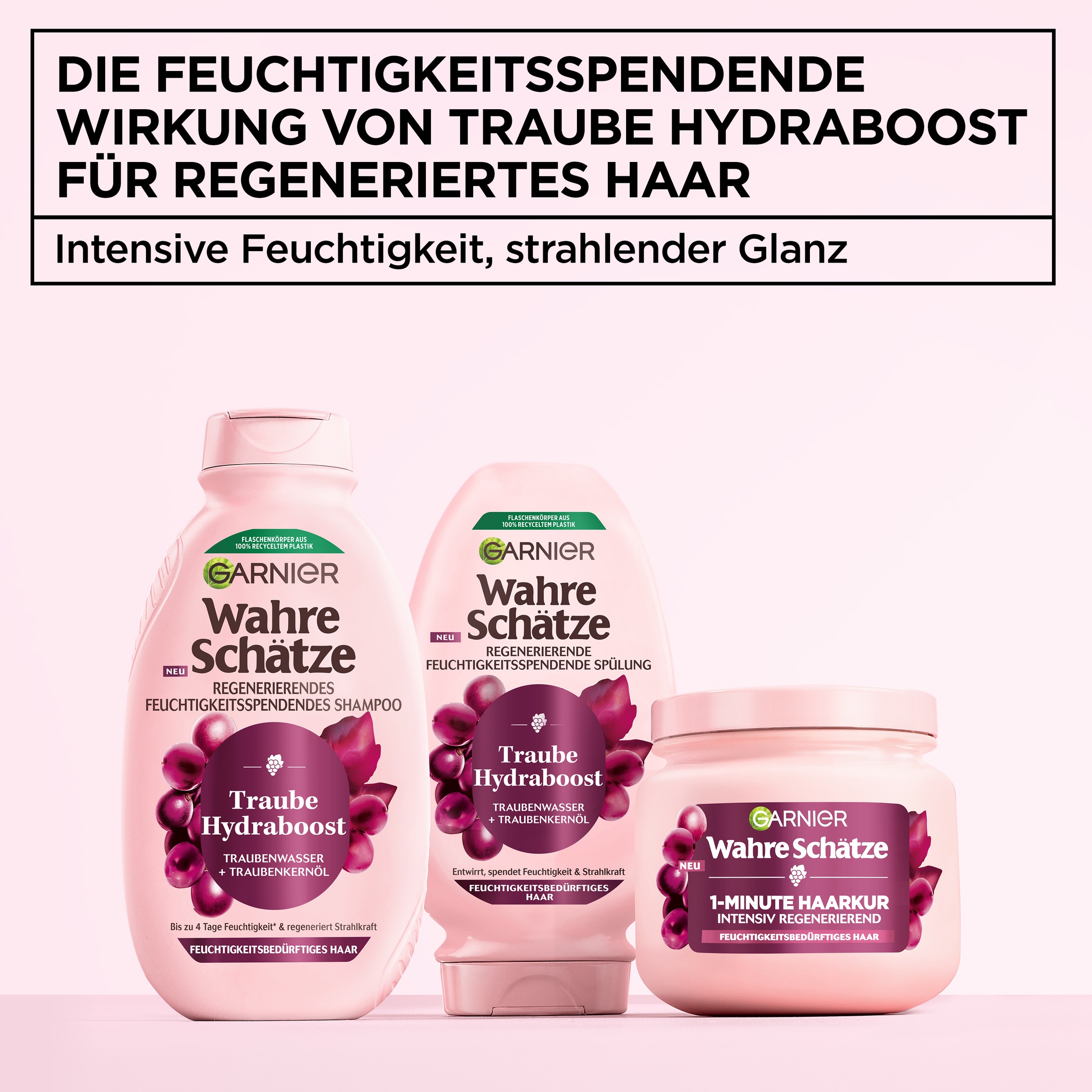GARNIER Haarshampoo »Garnier Wahre Schätze Traube Hydraboost Shampoo (6er Packung)« für feuchtigkeitsbedürftiges Haar, mit Traubenwasser und Traubenkernöl