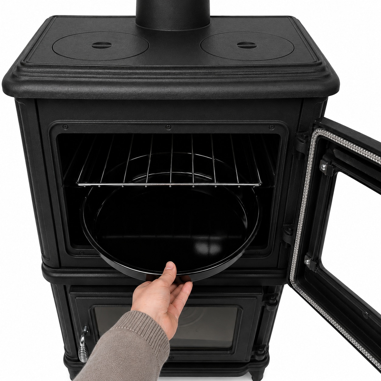 Hanseatic Kaminofen »Minerva, Gussofen mit Backofen und Beige emaillierten Seiten« Großer Feuerraum