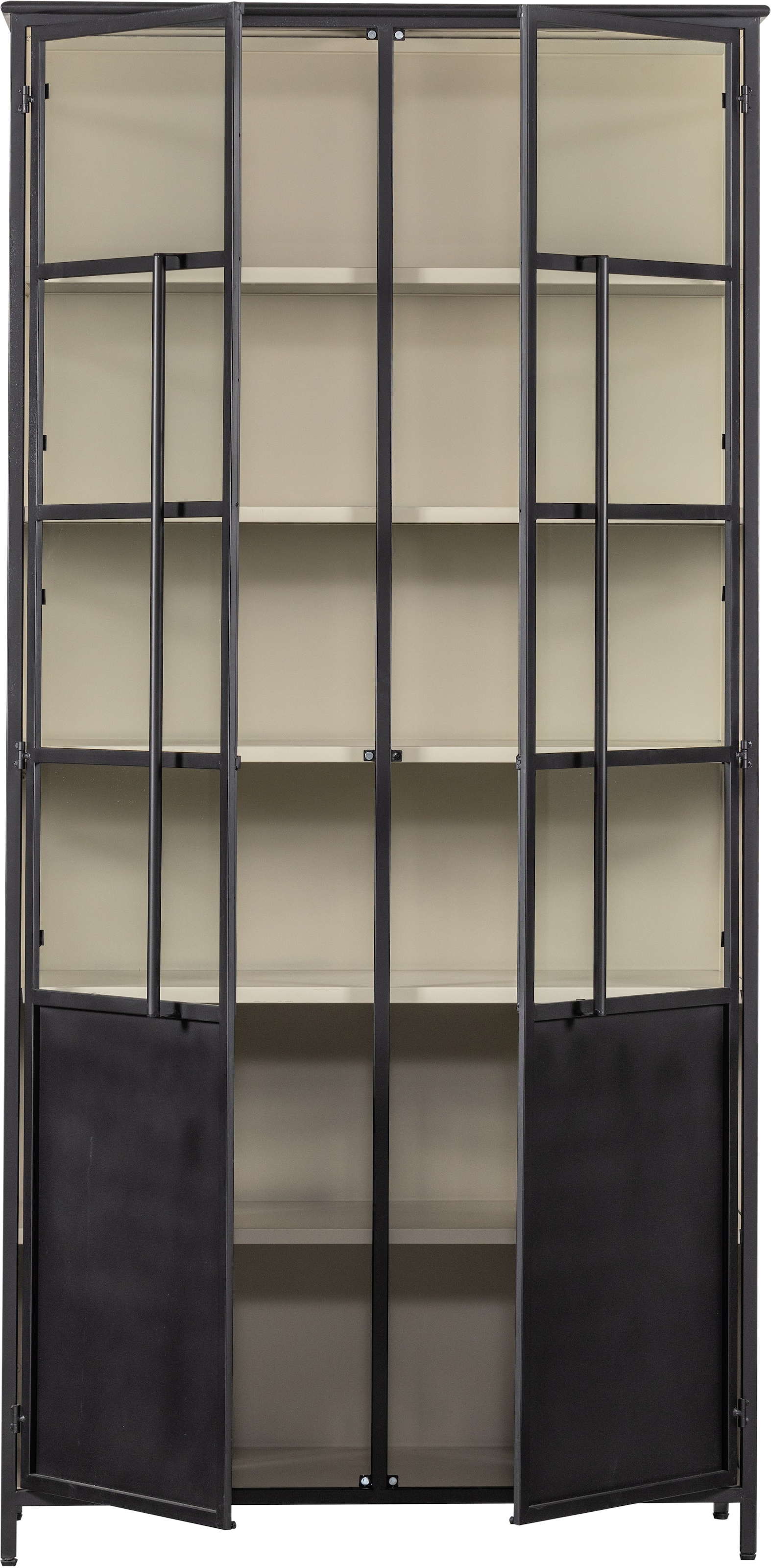 WOOOD Vitrine »Exhibit Glasvitrine aus Metall, B/T/H: 99/44/170 cm« Die Vitrine Exhibit aus mattem Metall hat 5 stabile Einlegeböden.