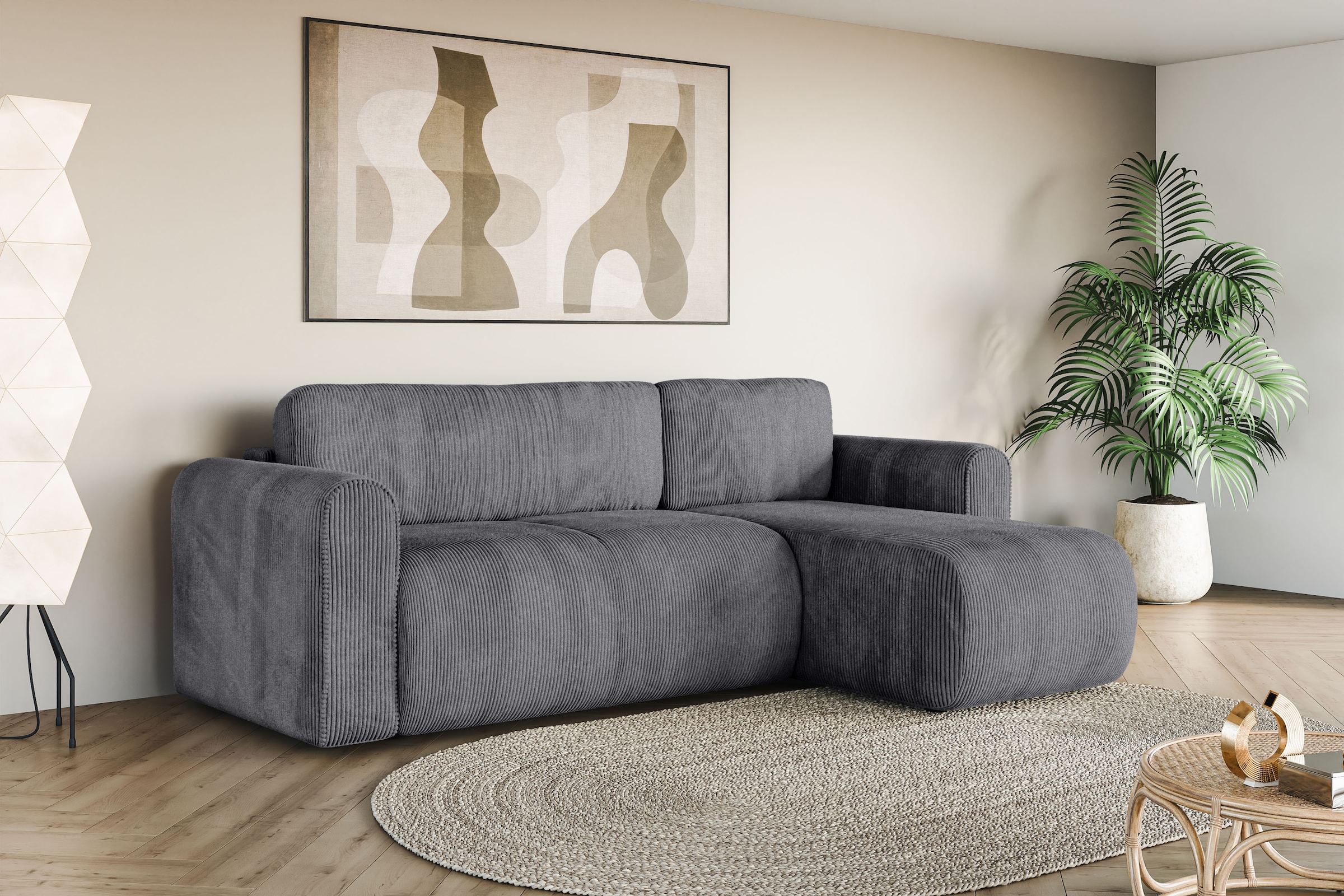 INOSIGN Ecksofa »Zacharia wahlweise Schlafsofa mit Bettkasten, B/T/H 250/166/86 cm«, L-Form mit Wellenunterfederung, Recamiere beidseitig montierbar