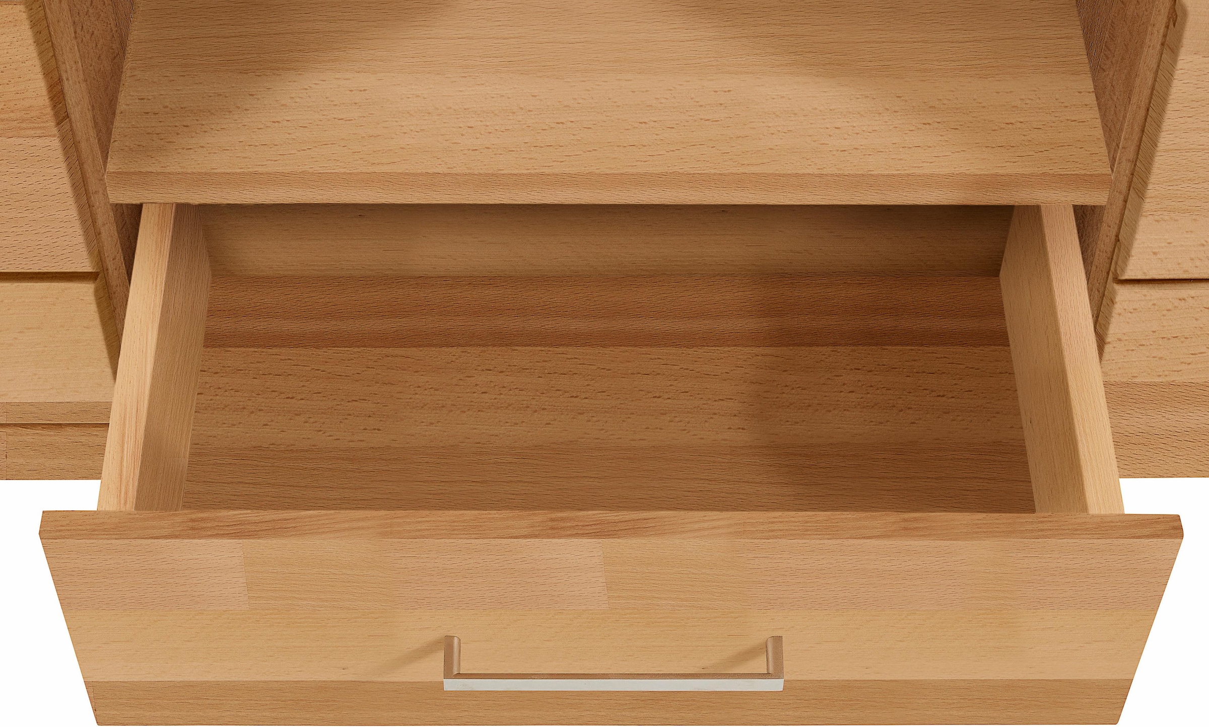 Home affaire Lowboard »Ribe,140cm breit, Fronten Massivholz,6 Fächer,Kabeldurchführung«, Korpus Holzwerkstoff,Glaseinsatz aus gehärtetem Glas,Böden versetzbar