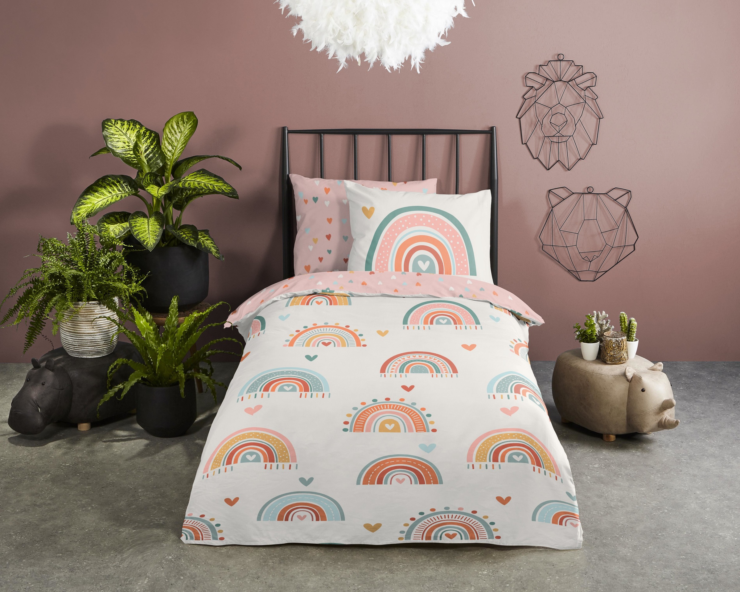 good morning Babybettwäsche »Louie«, Baumwolle, Renforcé, Wendeoptik, Baby, Kind, Mädchen, Regenbogen, Rosa