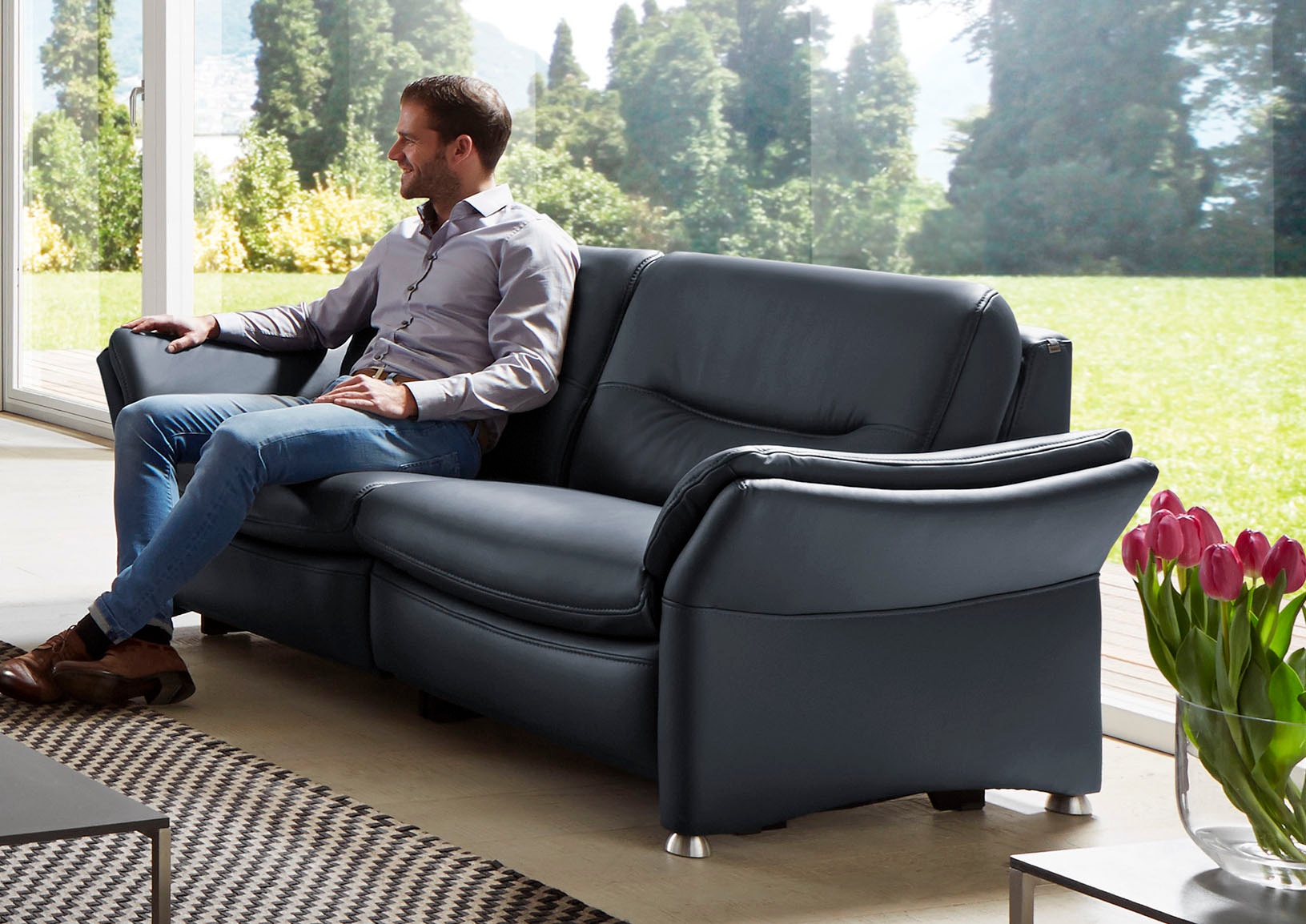 HUKLA 2,5-Sitzer »HU-SF15058 Ledersofa, Breite 194 cm« aus Leder, optional Kopfstütze u. WallAway-Funktion