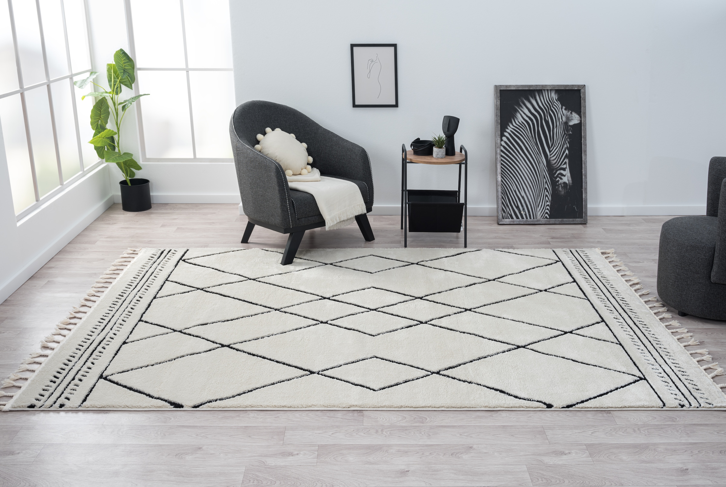 Myflair Möbel & Accessoires Hochflor-Teppich »Moroccan Design Lagerräumung«, rechteckig, 24 mm Höhe, modern, marokkanisches Design, Rauten Muster, weich durch Hochflor