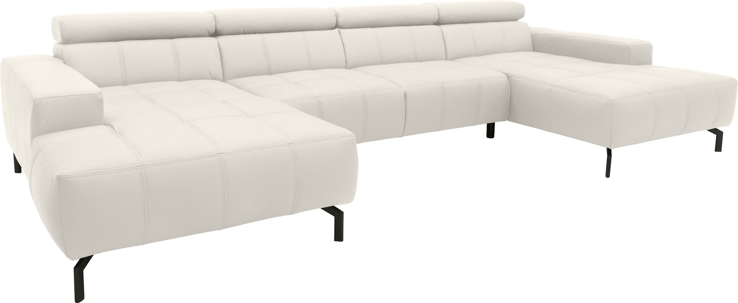 DOMO collection Wohnlandschaft »Cunelli tolle Sitznähte als Designelement, fester Sitzkomfort, U-Form« wahlweise mit Kopfteilverstellung, bodenfrei