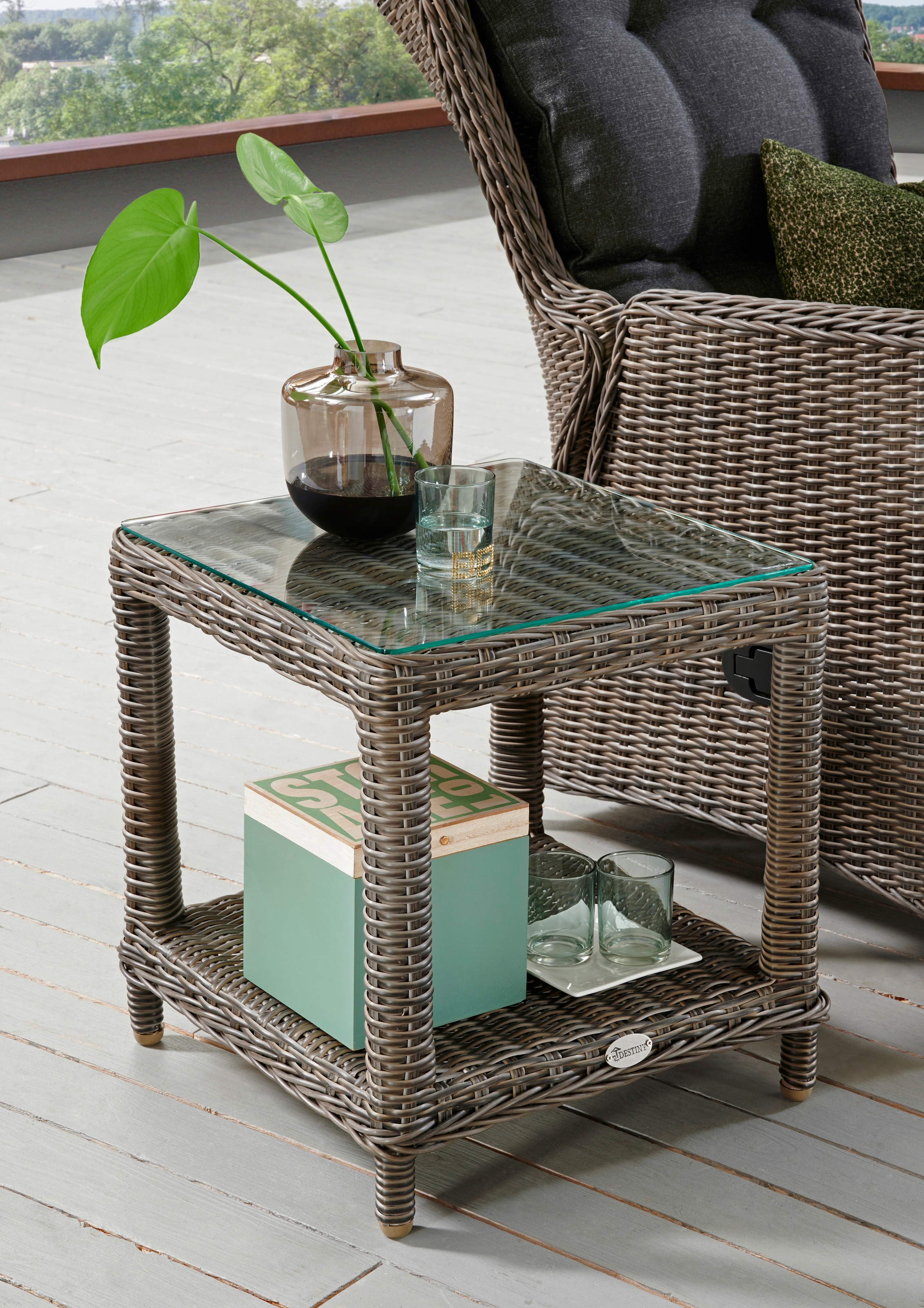 Destiny Gartenlounge-Set »CASA MERANO«, (4 tlg., 1x Sessel, 1x Beistelltisch, inkl. Auflagen), Aluminium, Polyrattan