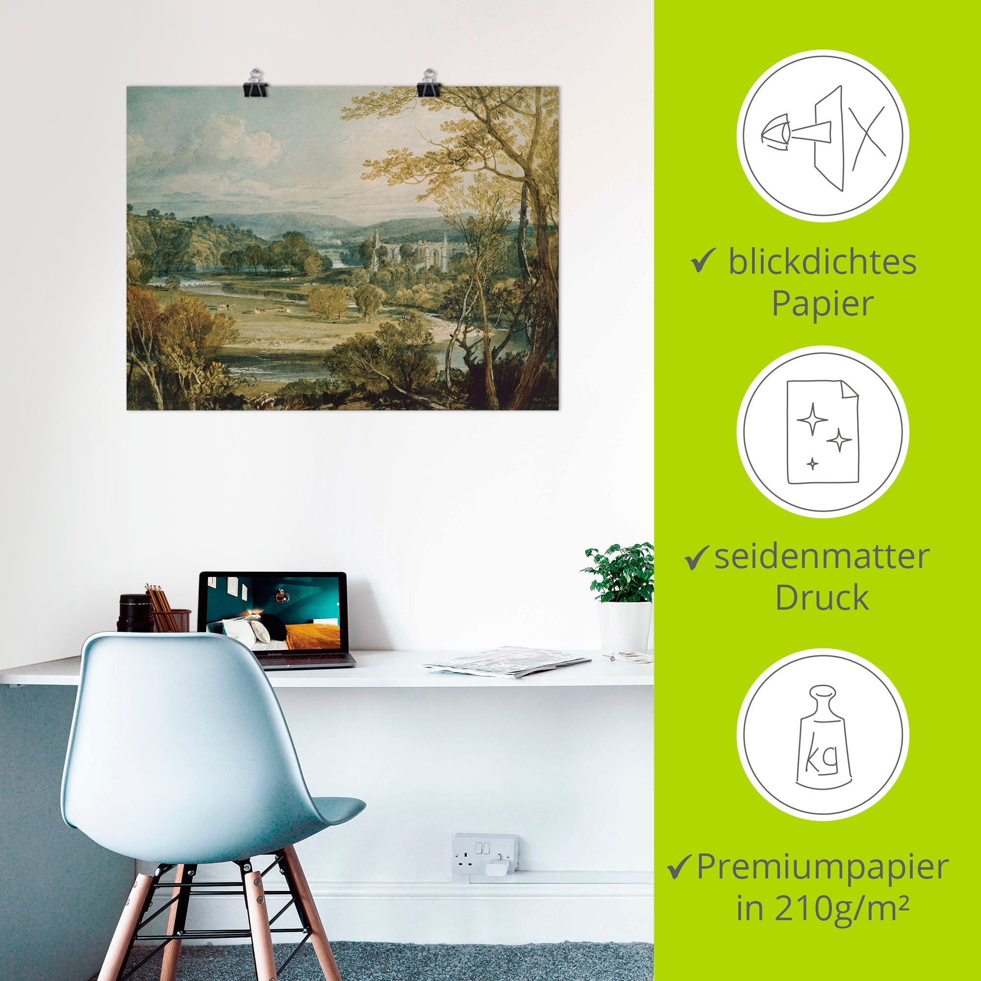 Artland Wandbild »Blick zur Bolton Abbey, Yorkshire. 1809« Wiesen & Bäume 1 Stk. tlg. als Leinwandbild, Poster in verschied. Größen