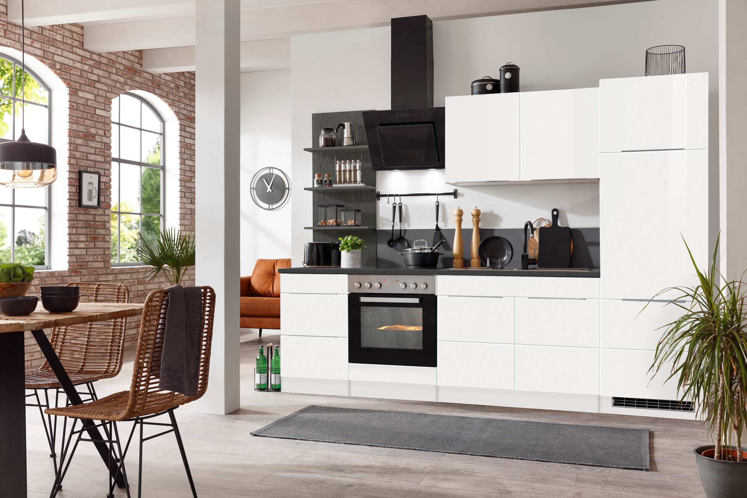 KOCHSTATION Küchenzeile »KS-Brindisi« Breite 270 cm, wahlweise mit E-Geräten, mit MDF-Fronten und Regal