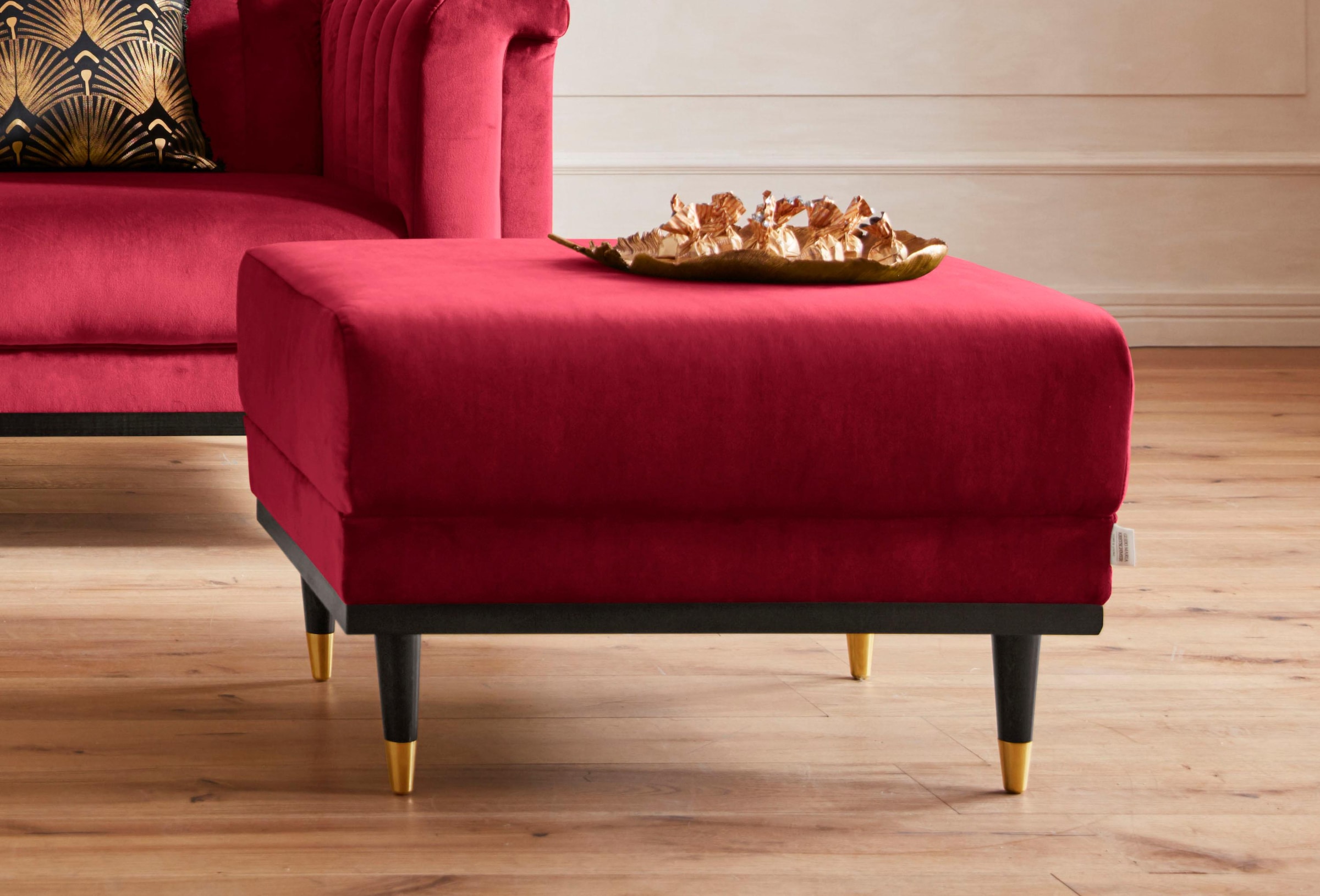 Guido Maria Kretschmer Home&Living Hocker »Chamby«, mit Holzrahmen unten