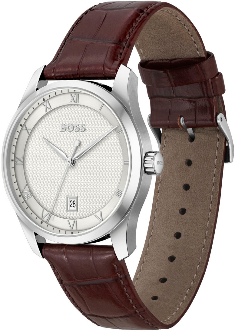 BOSS Quarzuhr »PRINCIPLE«, Herrenuhr, Armbanduhr, Datum, Lederarmband