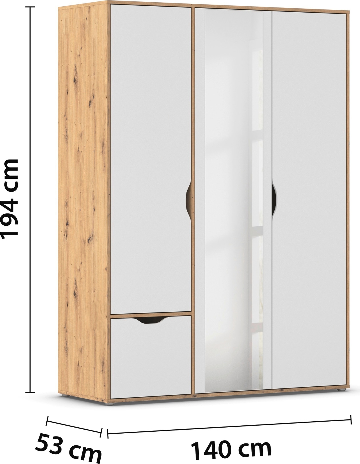 rauch Drehtürenschrank »Kleiderschrank Schrank Garderobe Wäscheschrank NARAI mit Schubladen« in 3 verschiedenen Ausstattungen BASIC/CLASSIC/PREMIUM,  Griffausfräsungen für eine grifflose Optik TOPSELLER MADE IN GERMANY