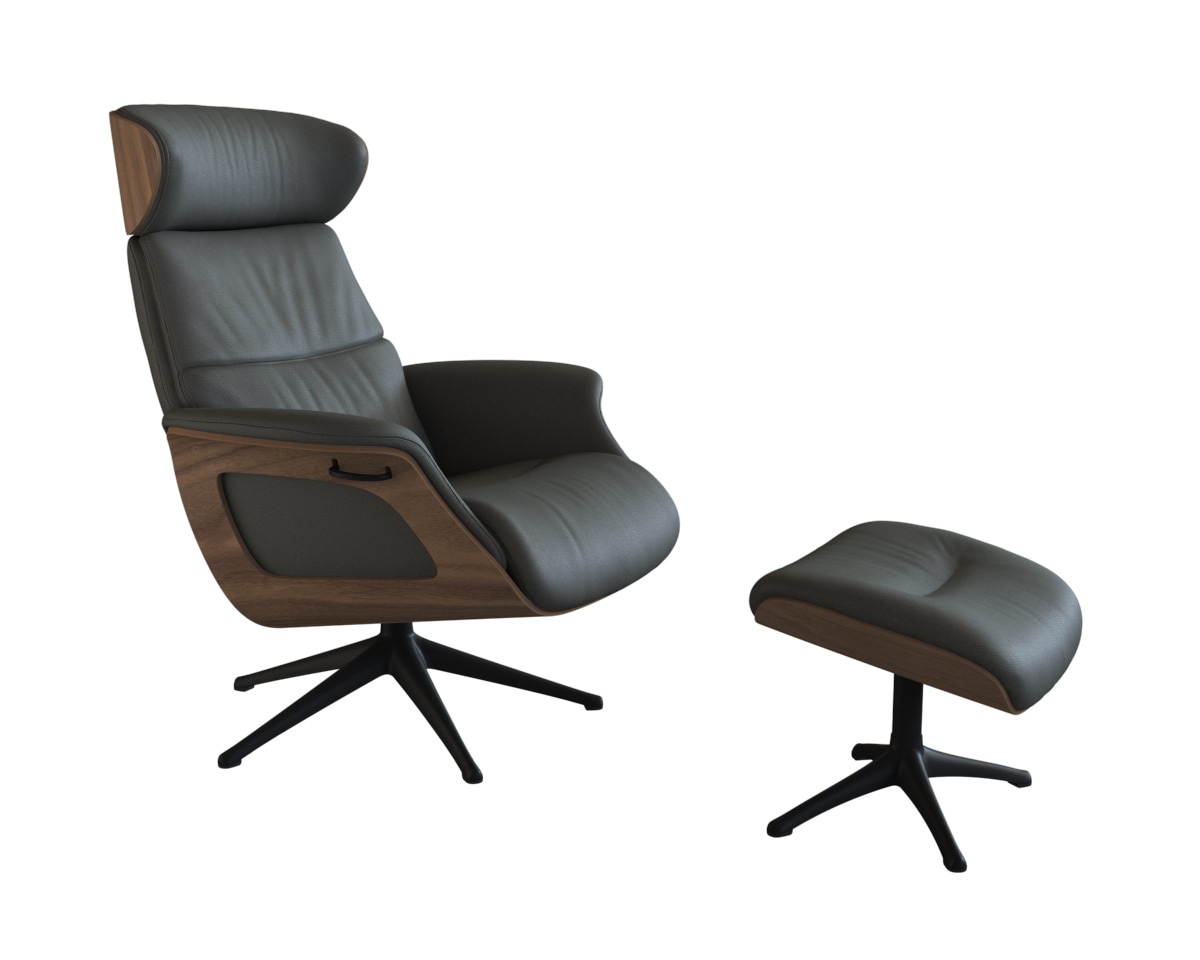 FLEXLUX Relaxsessel »Rücken u. Kopfverstellung, ergonomisch, Airchannels, klasse Komfort«, Rücken- & Kopfteilverstellung, Drehbar, Armlehne Walnuss, Fuß Schwarz
