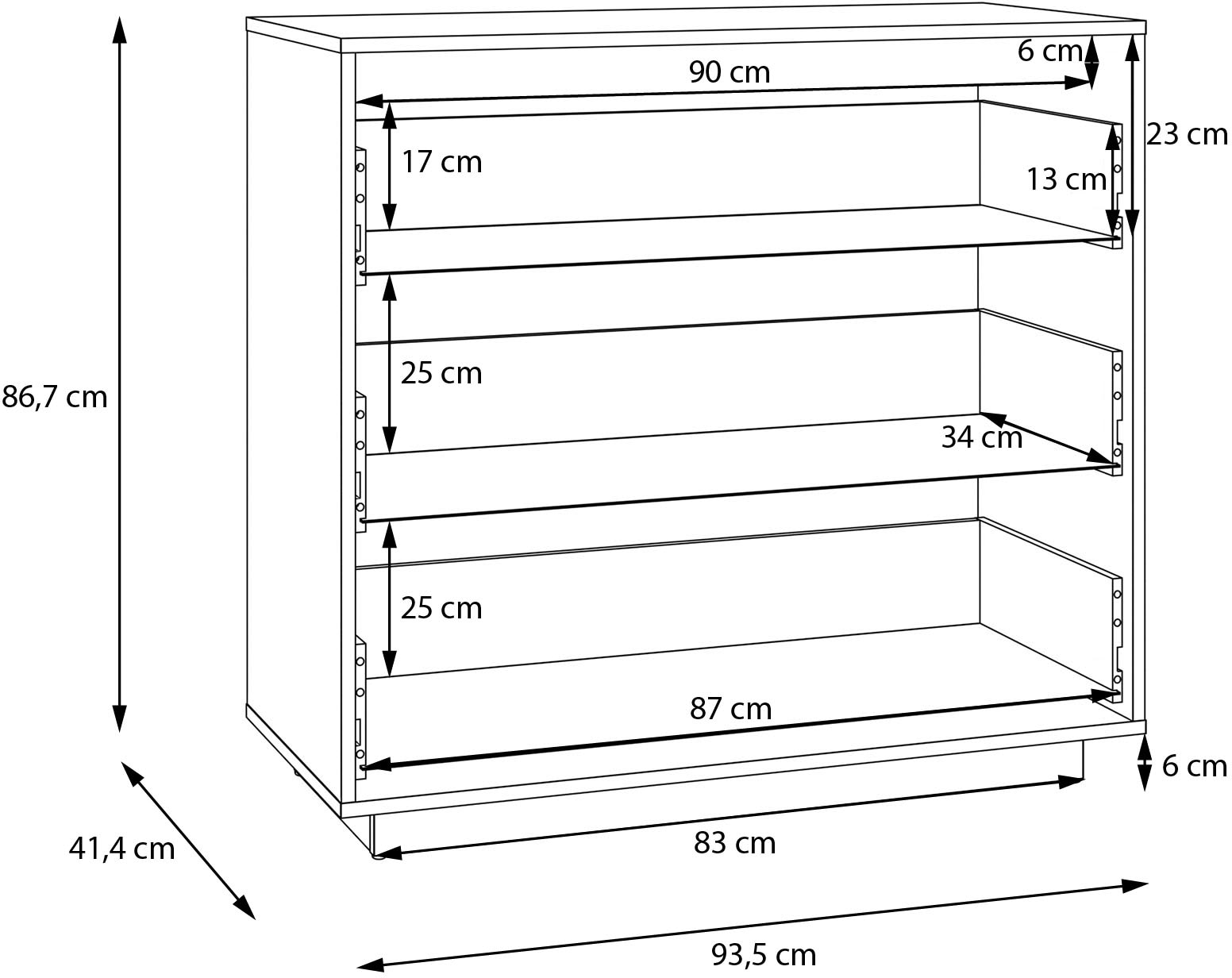 FORTE Kommode »Tahoe Kommode, 3 Schubkästen, grifflos, Stauraum« B/H/T 93,5/86,7/41,4 cm viel Stauraum