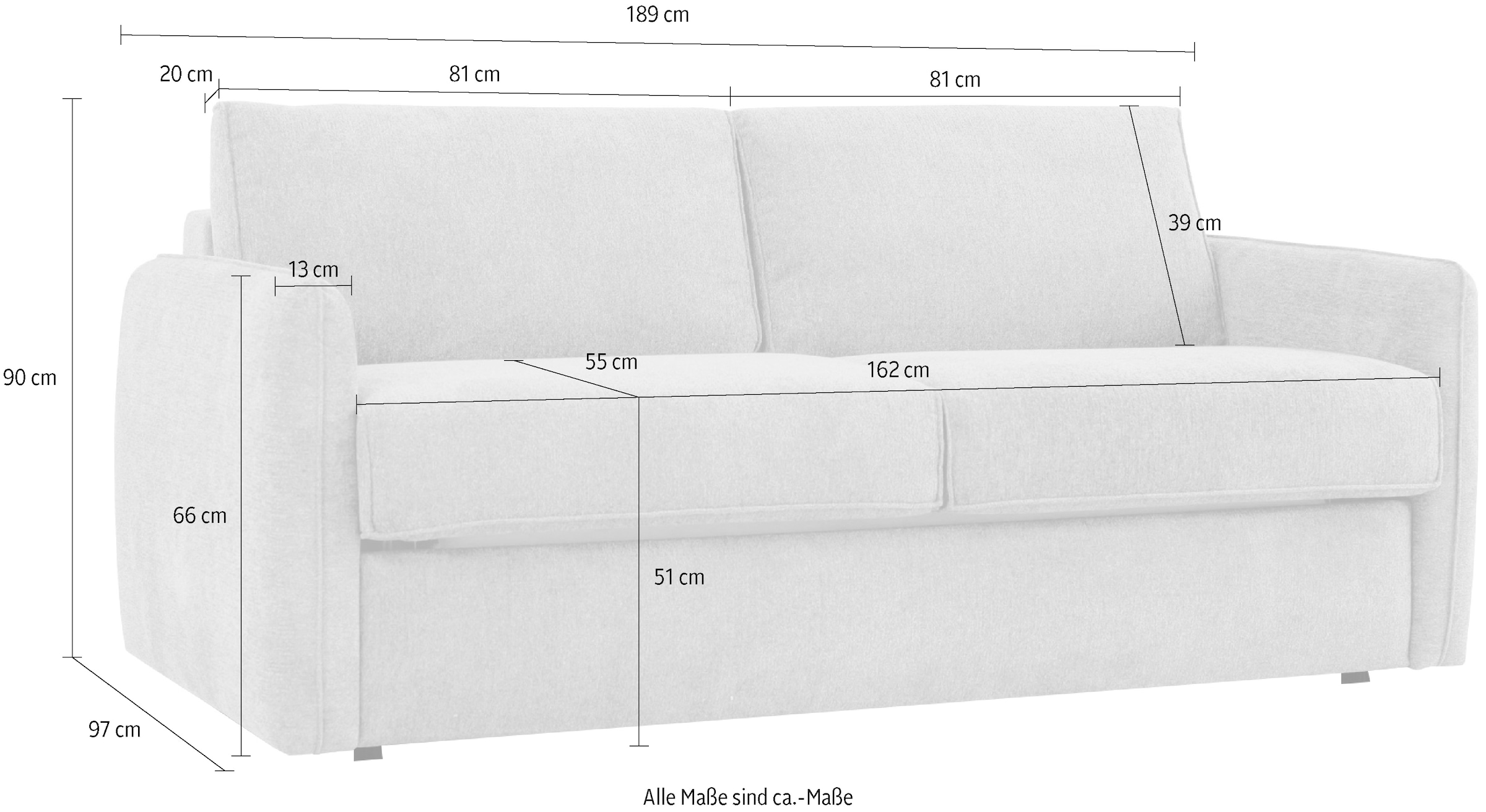 Home affaire Schlafsofa »Bergamons«, 2-Sitzer, mit Dauerschlaffunktion, inkl. Federkernmatratze, Lattenrost