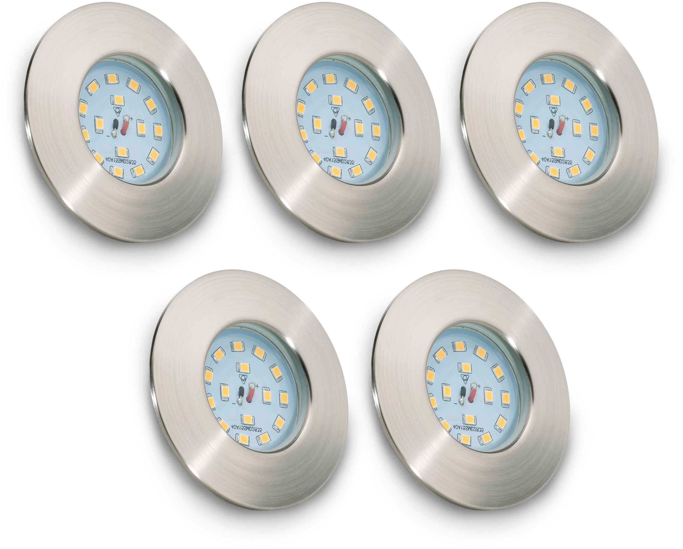 B.K.Licht LED Einbauleuchte »5er Set Bad Einbaustrahler, IP44 geschützt, LED Einbauspots, flach« LED-Board 5 Stk. Warmweiß 3.000K, 470Lm, 5,5W, Kunststoff, 7,5 x 3 cm, Nickel