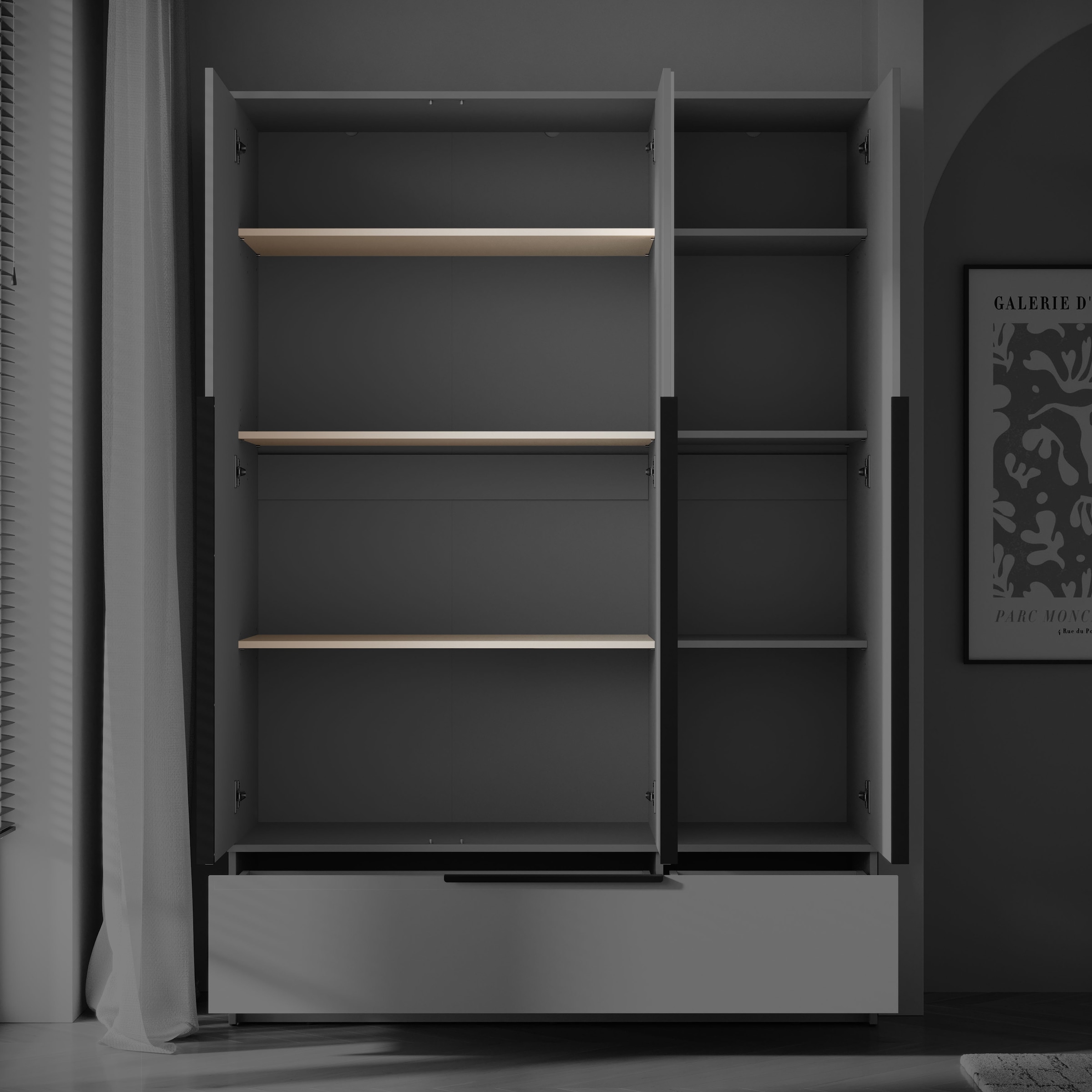 Home affaire Kleiderschrank »Spirit Kleiderschrank mit Spiegel, Schublade und 2 Kleiderstangen« Mit schwarzen Metallgriffen – viel Stauraum und flexible Aufteilung
