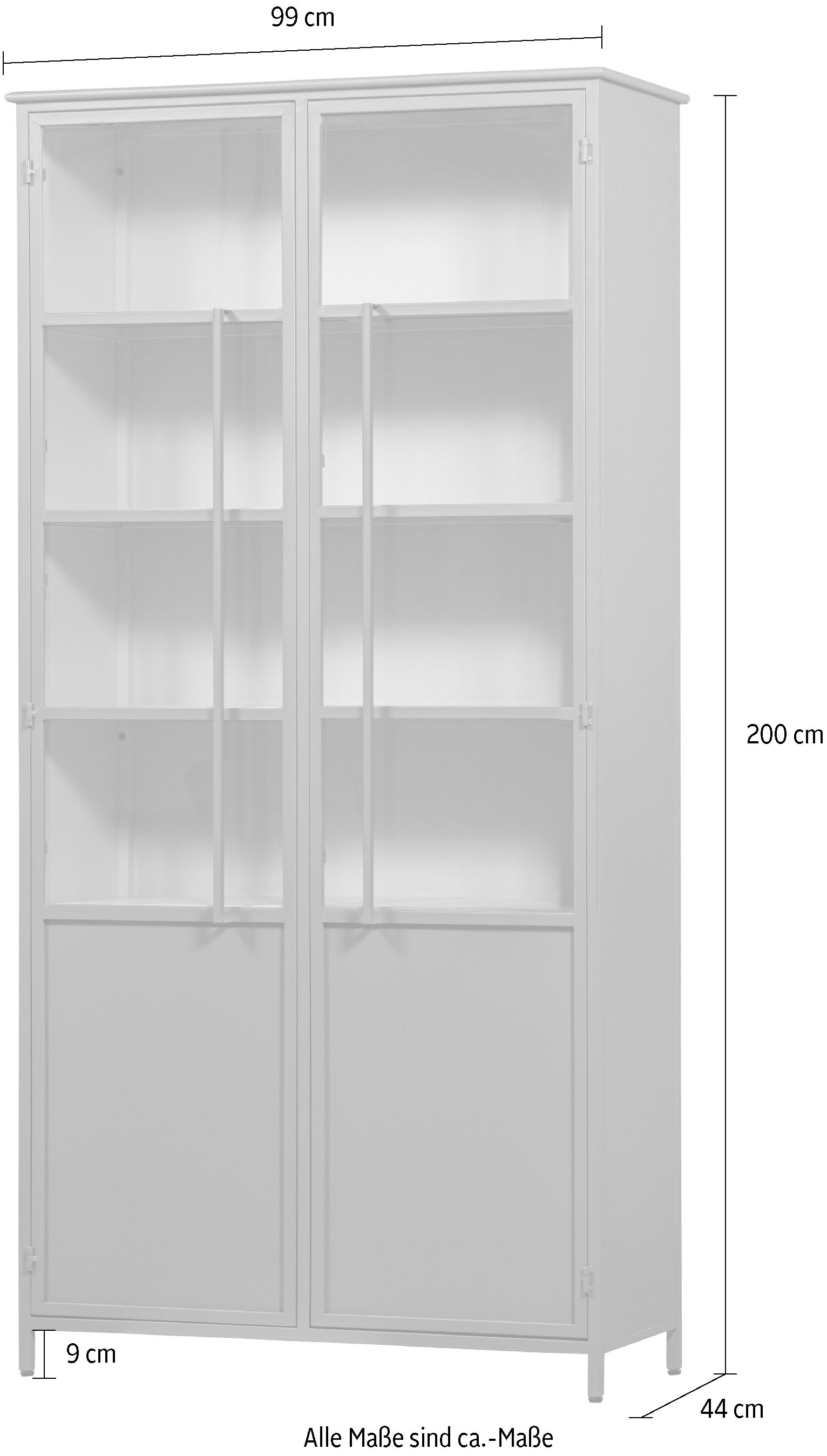 WOOOD Vitrine »WOOOD EXHIBIT XL 2-TÜRIG VITRINE SCHRANK METALL« Die Vitrine Exhibit aus mattem Metall bietet 5 robuste Einlegeböden.