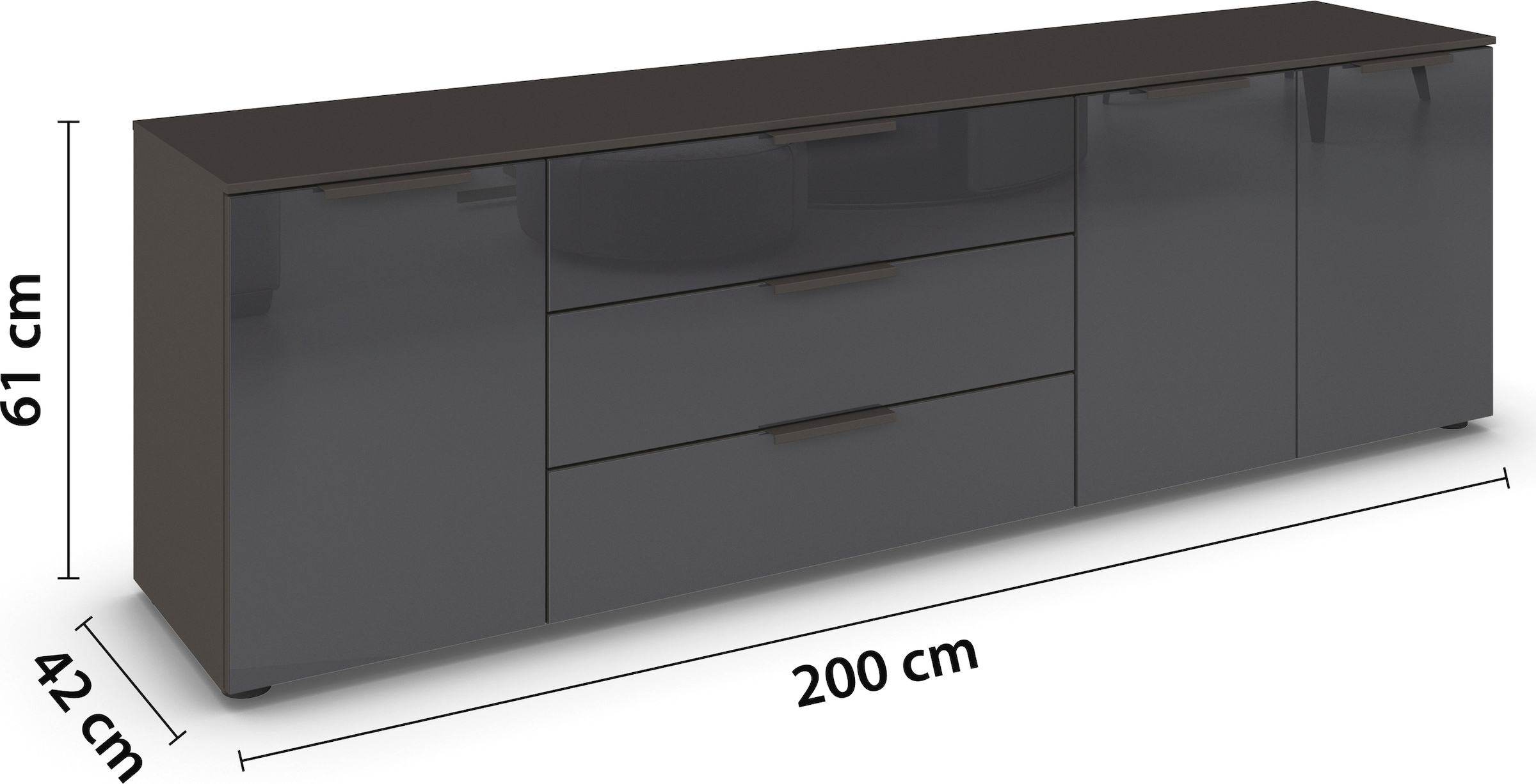 rauch Kombikommode »Kommode Türkommode Sideboard Kombikommode FLIPP mit Glasfront« Breite 200 cm mit 2 Einlegeböden,  3-türig mit 3 Schubladen und Soft-Close-Funktion sowie Glasfront