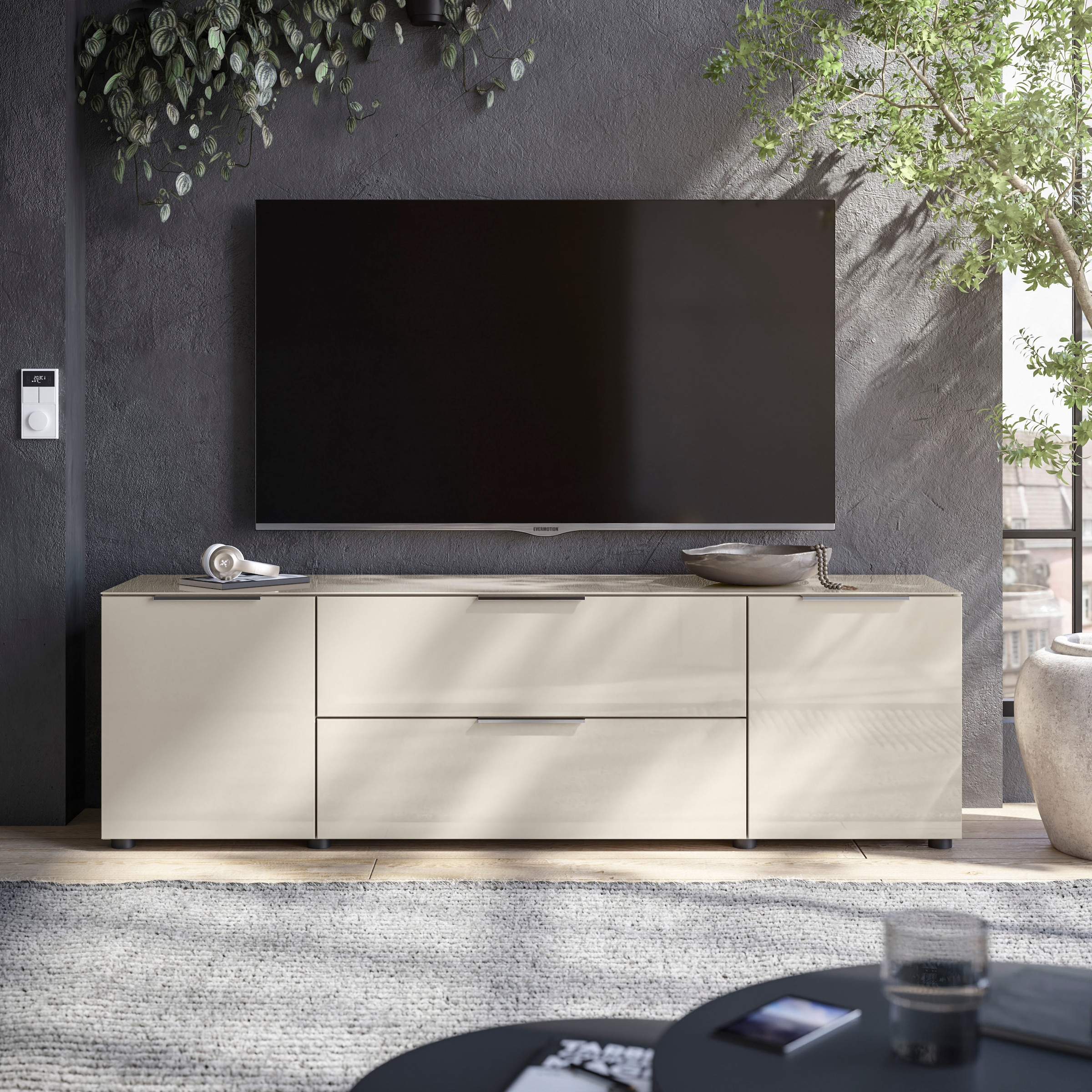 HBZ Lowboard »Santorin, BxHxT 180x99x40 cm«, (1 St.), Breite 180cm, Softclose für Türen und Schubkästen, Melaminbeschichtung