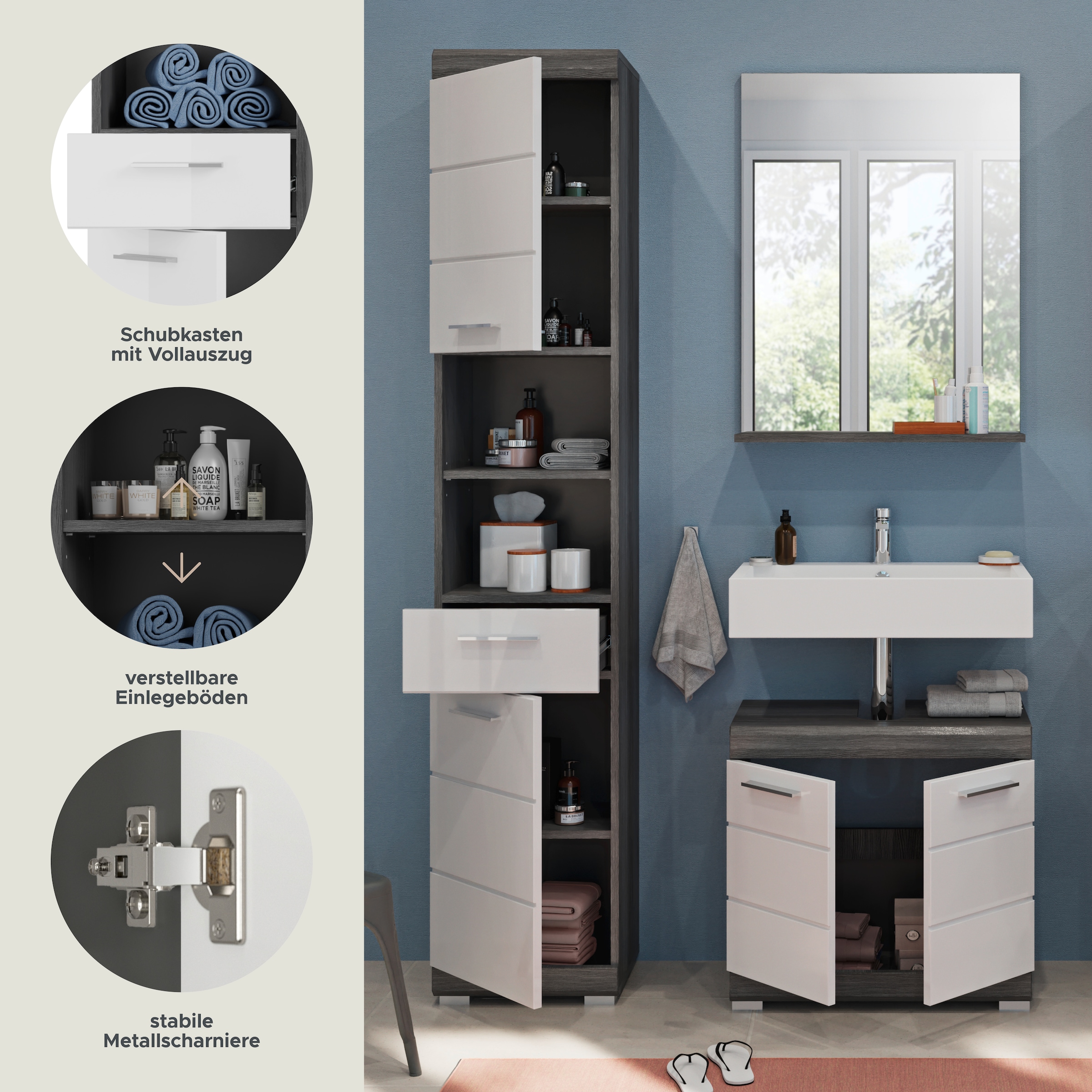 welltime Badmöbel-Set »Siena, 3 teilig, bestehend aus:« Set, TOPSELLER!, 3 Stk. tlg.