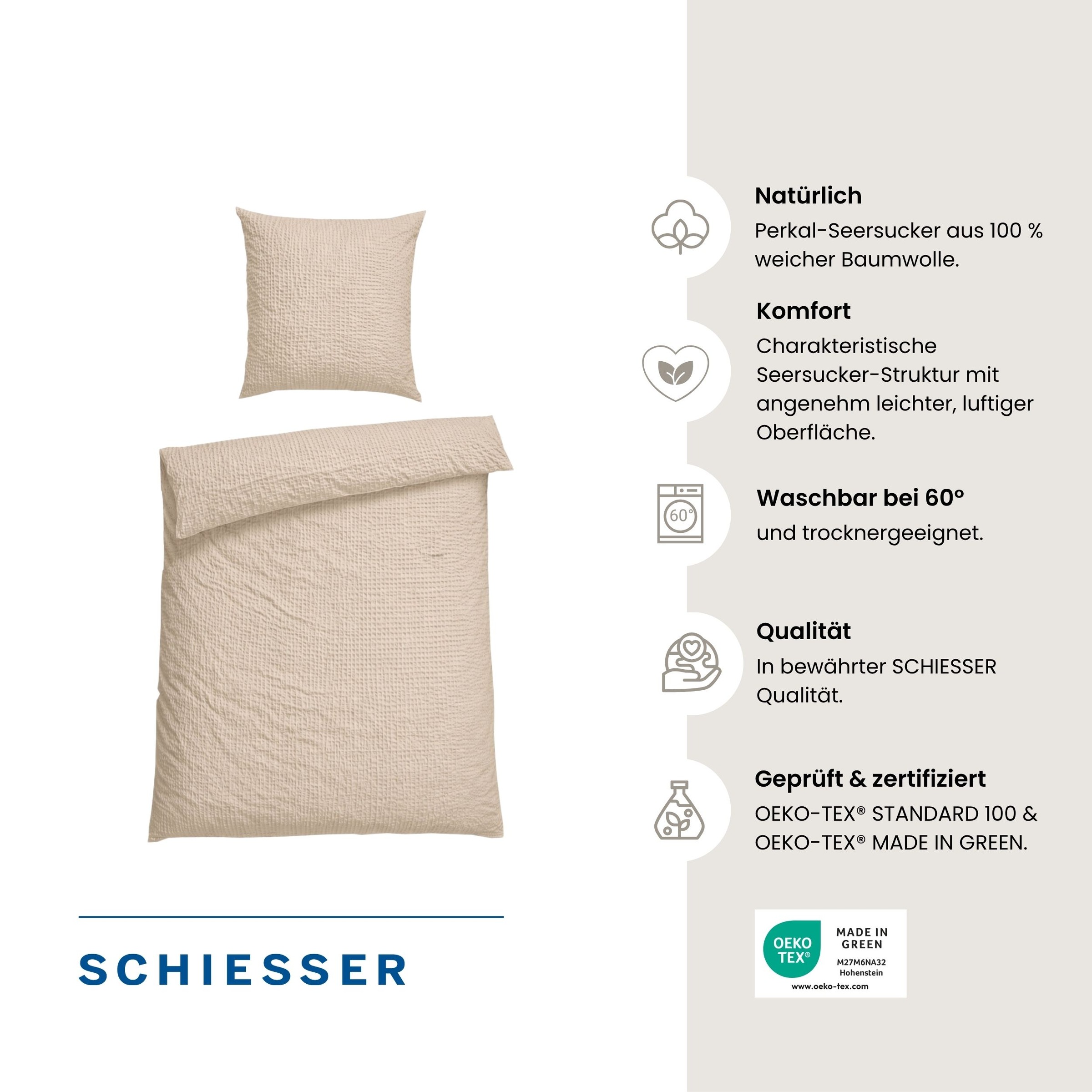 Schiesser Bettwäsche »Laura aus Baumwoll-Seersucker in zarten Farbtönen« 2 Stk. OEKO-TEX® MADE IN GREEN