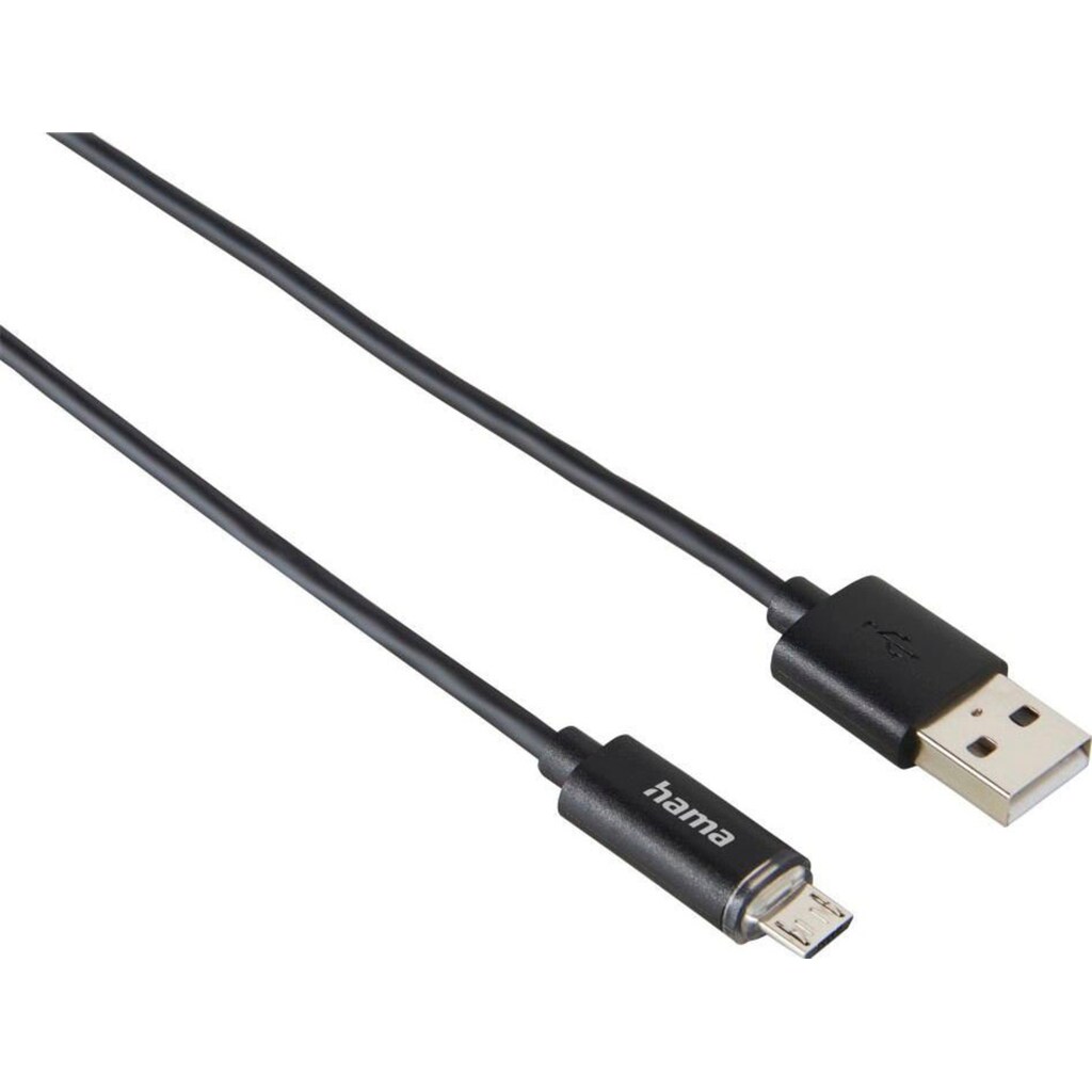 Hama USB-Kabel »Micro-USB-Kabel, mit LED-Anzeige, Schwarz, 1 m USB-Kabel«, Micro-USB, 100 cm