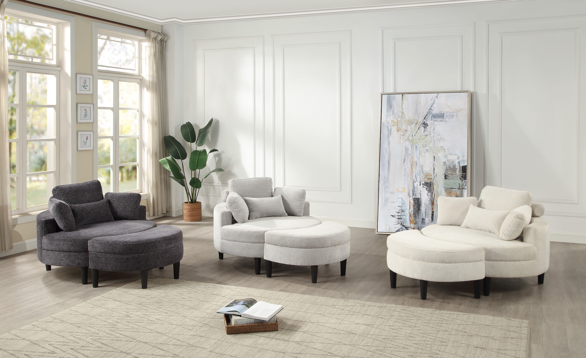 ATLANTIC home collection Loveseat »Ravi, B: 114 cm«, XXL- Sessel, mit Stauraumhocker, Rückenstütze & 4 Zierkissen