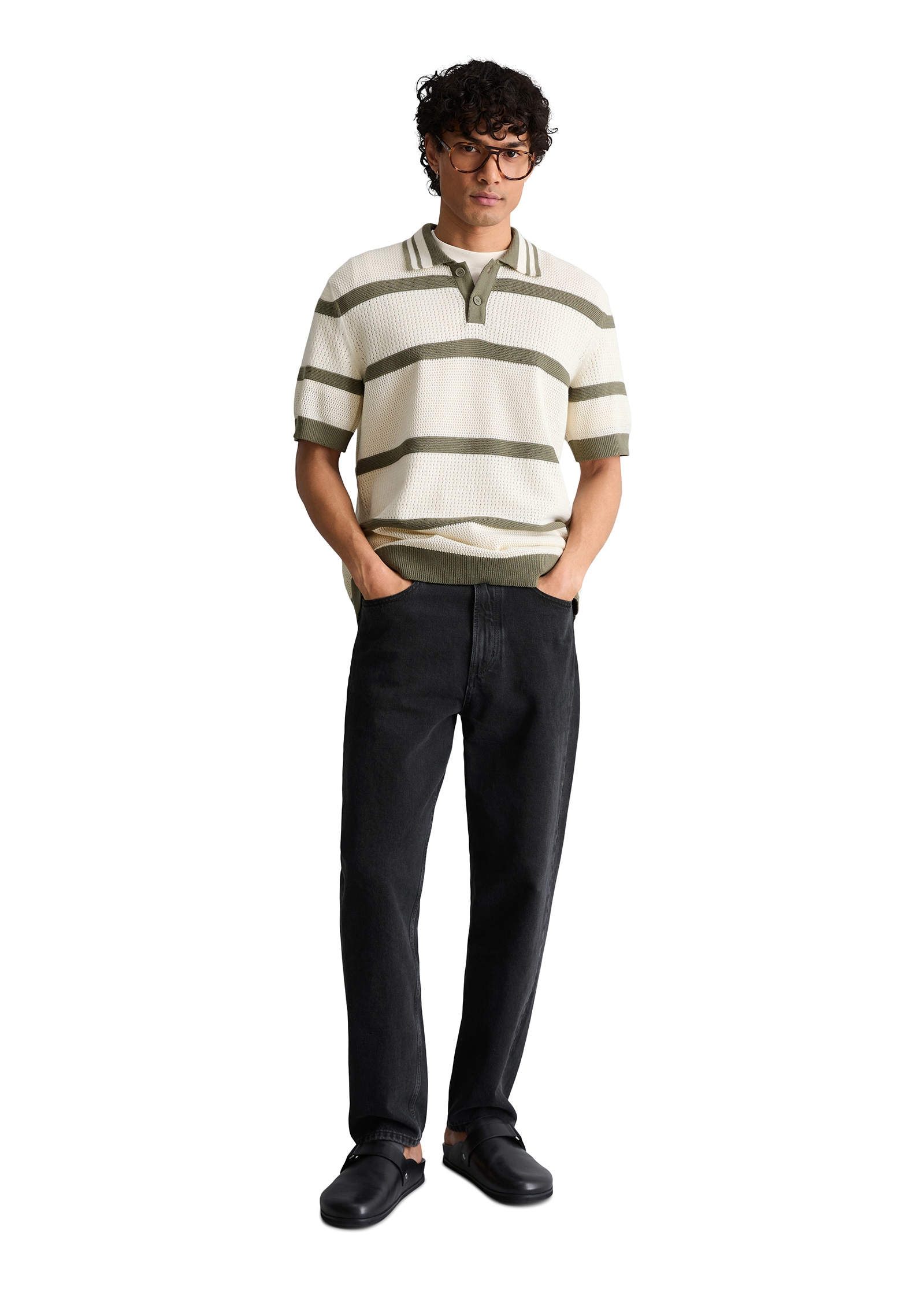 Marc O'Polo DENIM Poloshirt regular mit Strickvariationen und Streifen