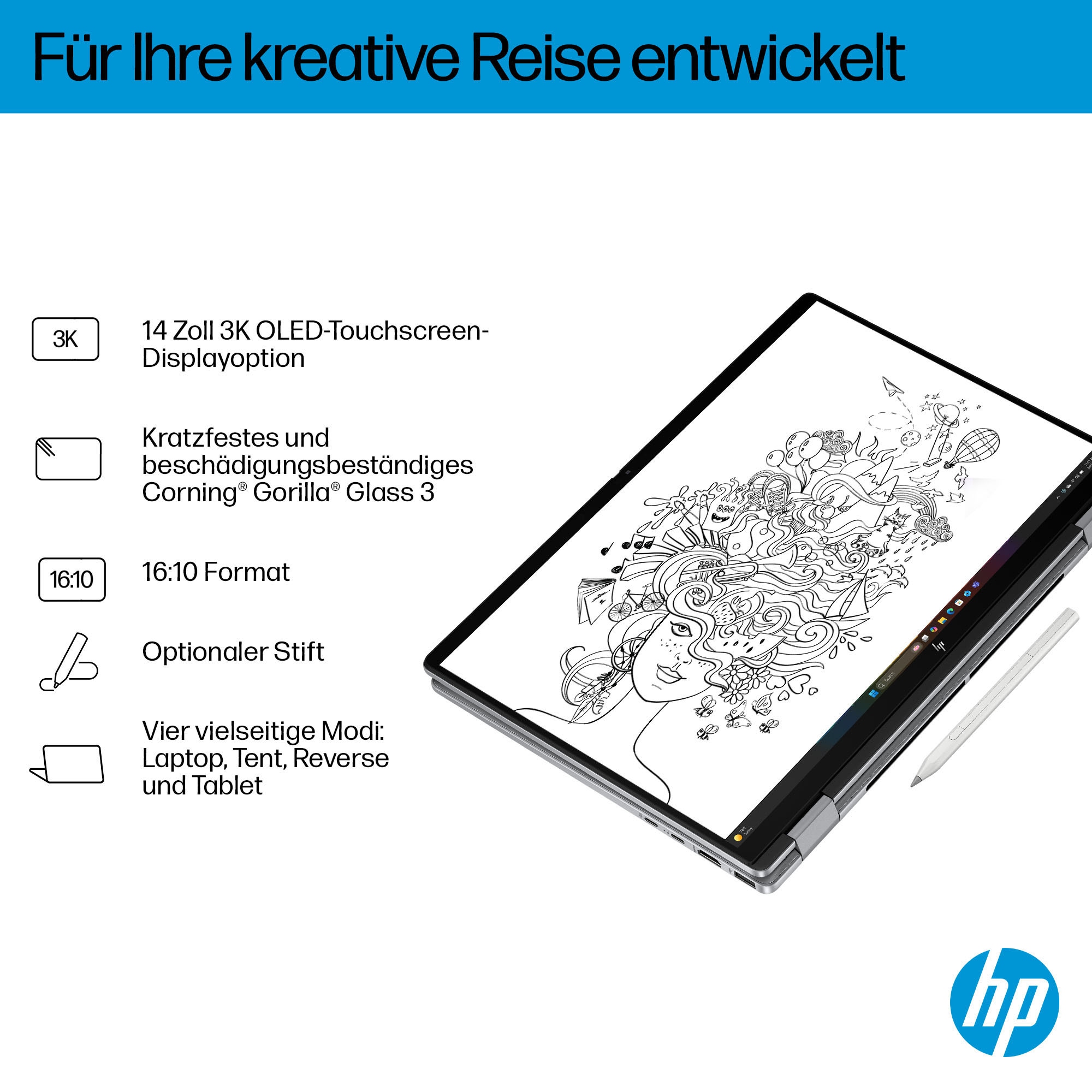 HP Convertible Notebook »OmniBook X Flip 14-fm0272ng« 35,6 cm / 14 ″ Intel Core Ultra 7 ARC 140V 512 GB SSD