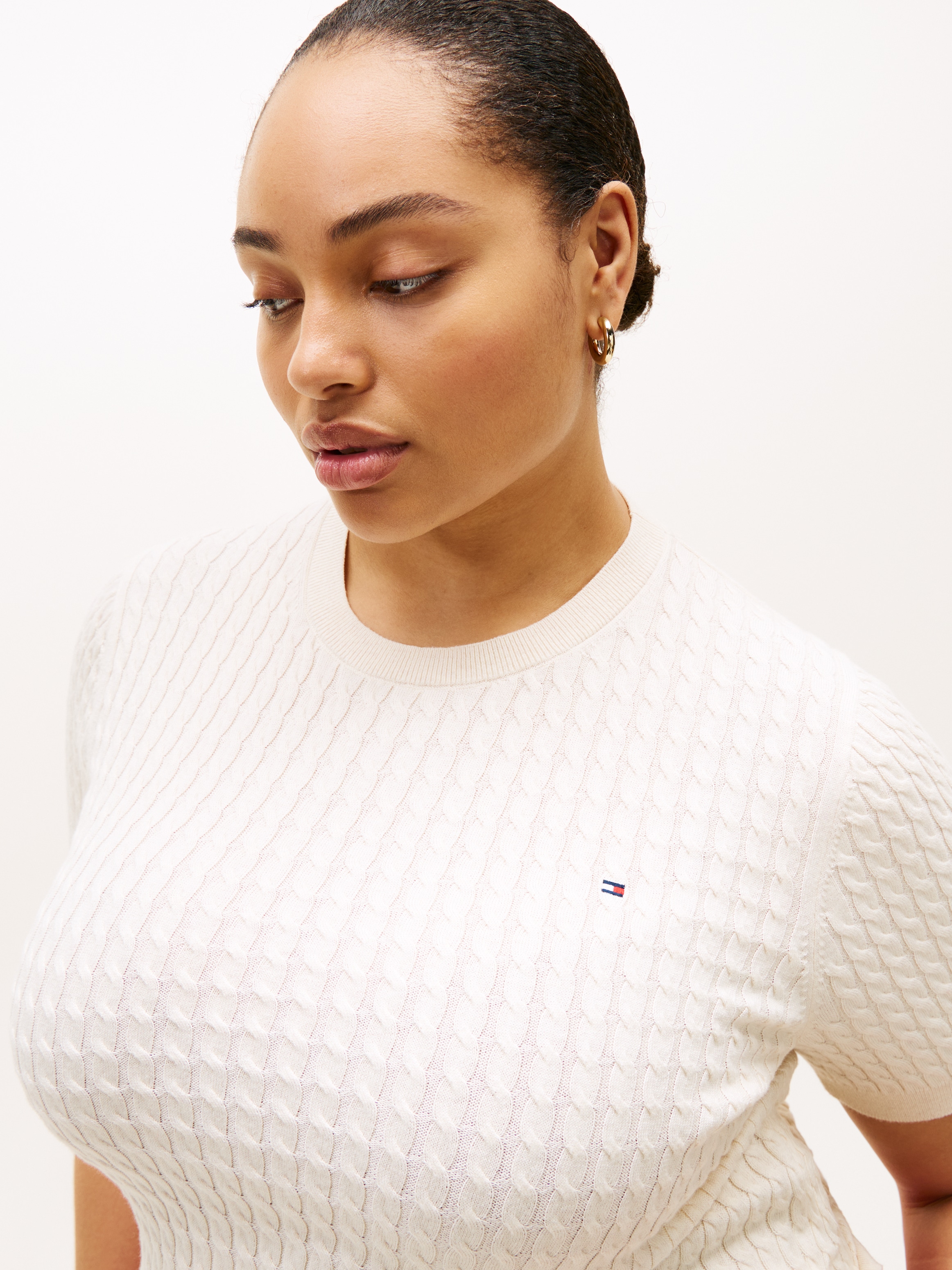 Tommy Hilfiger Curve Rundhalspullover »CRV CO CABLE FINE GG CNK S/S SWT« in großen Größen, mit Zopfmuster