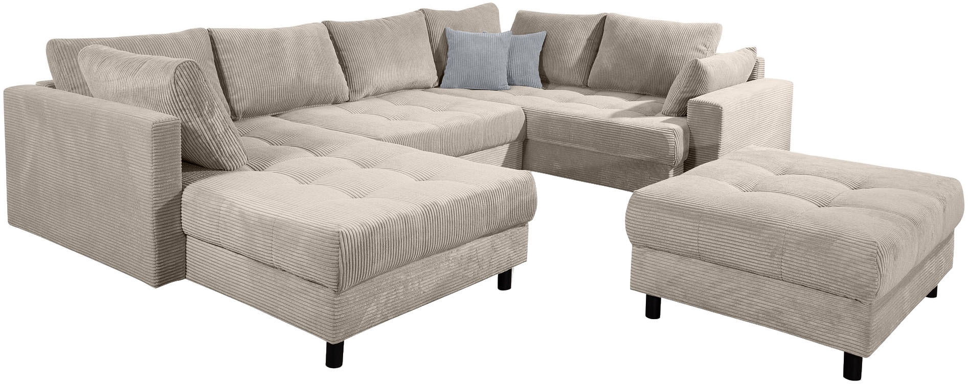 COLLECTION AB Wohnlandschaft »Toni U-Form mit Armlehne« inkl. Hocker und Zierkissen in abgesetzter Farbe, mit Bonnelfederkern