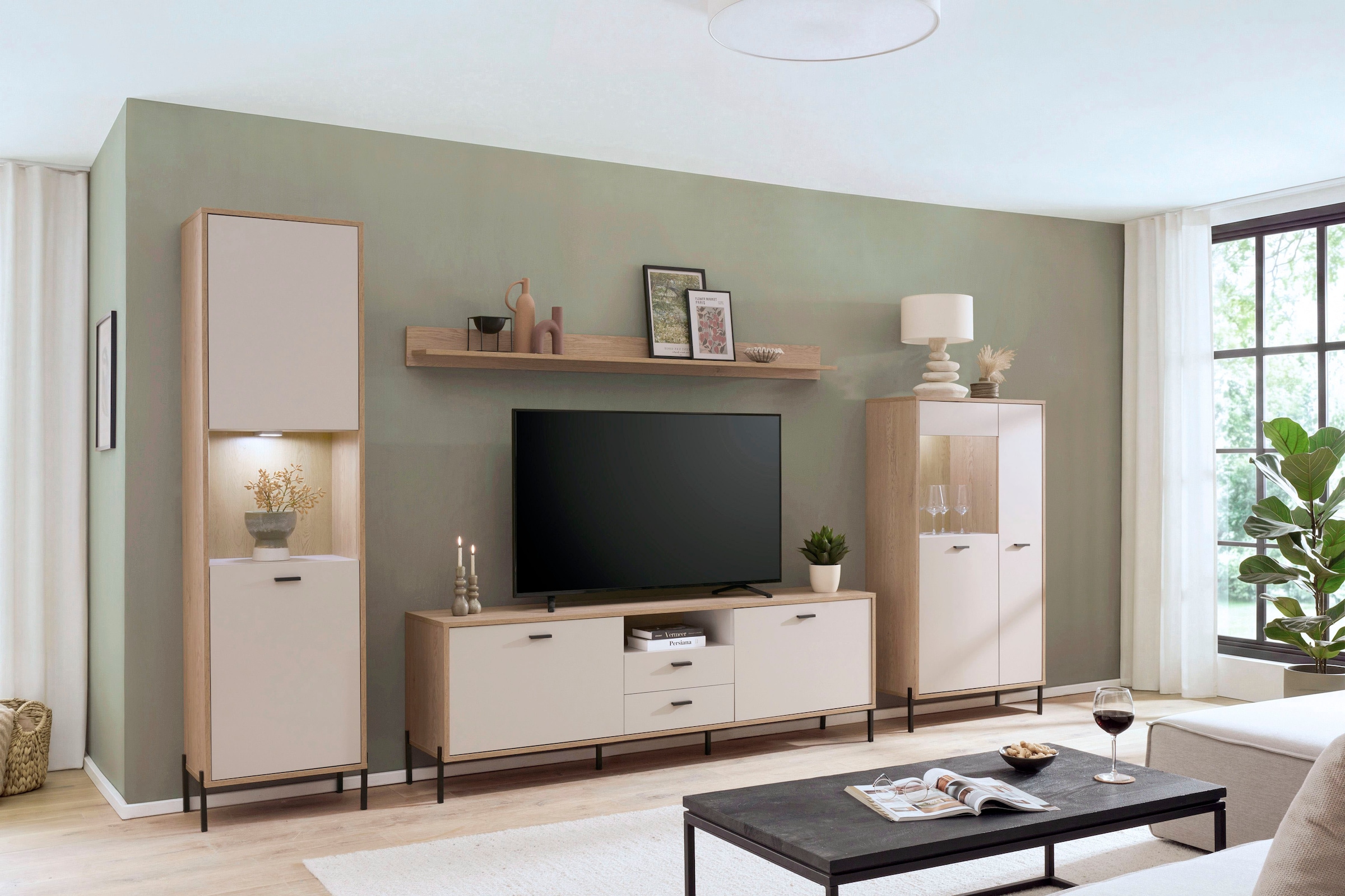 Home affaire Lowboard »Fredericia, TV-Schrank in Kaschmir, moderner TV-Unterschrank, Kommode« zeitlos, schwarze Metallgriffe und -füße, ausreichend Stauraum