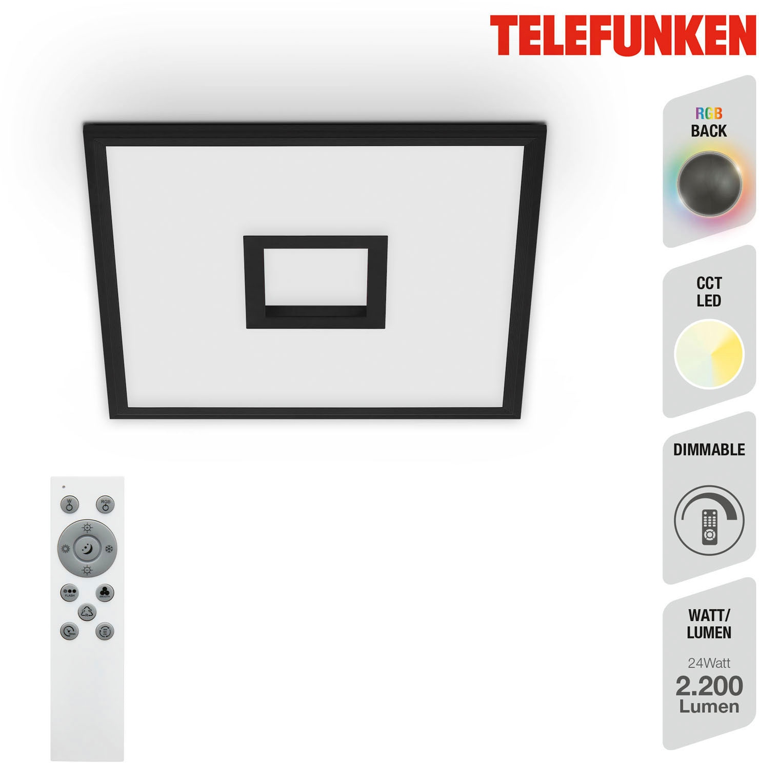 Telefunken LED Panel »319405TF CENTERBACK«, Leuchtmittel LED-Board | LED fest integriert, Deckenleuchte, RGB, Backlight, CCT, inkl. Fernbedienung, dimmbar