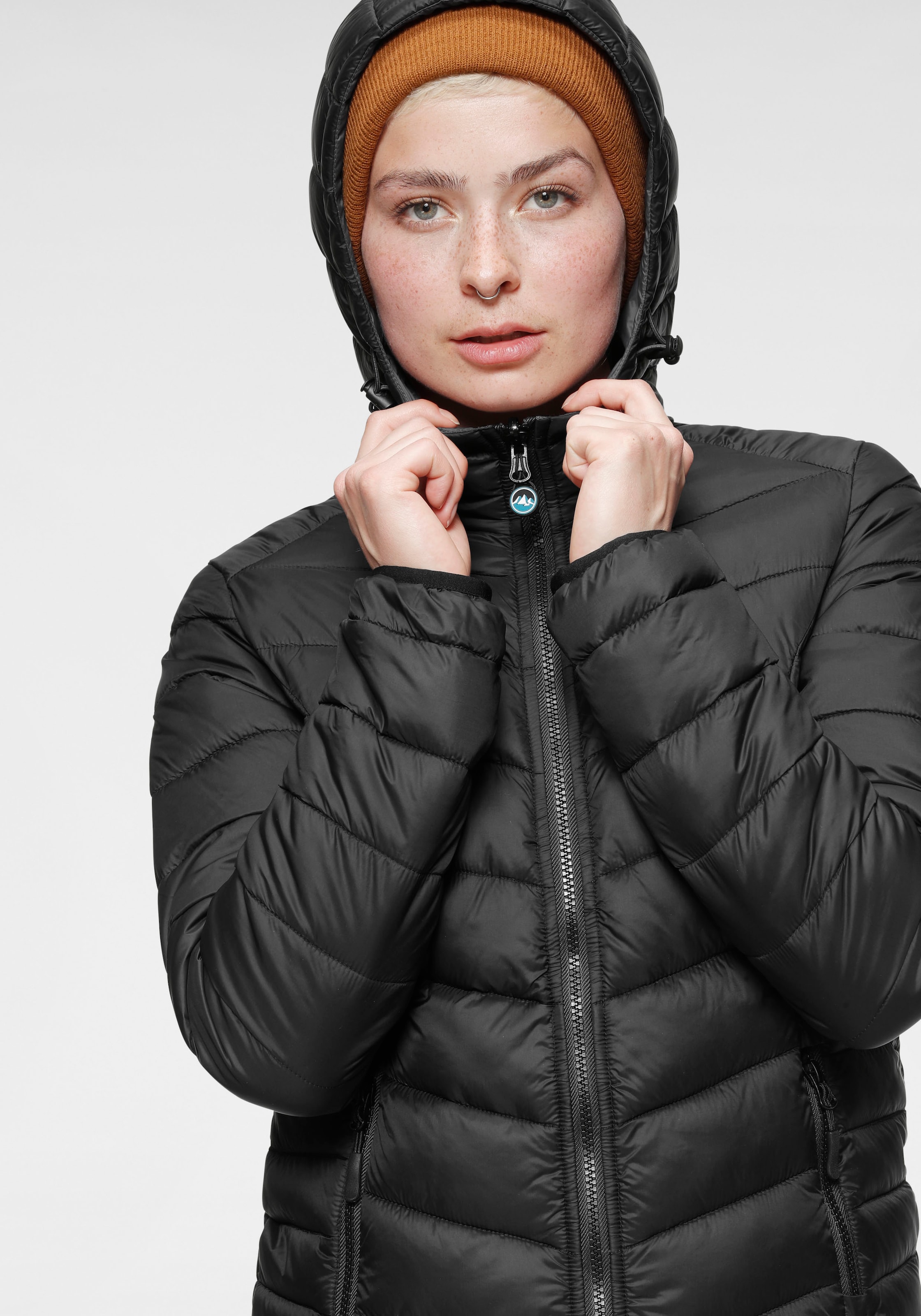 Polarino Steppjacke, mit Kapuze, für kühle Tage, aus leichtem Webmaterial, wasserabweisend