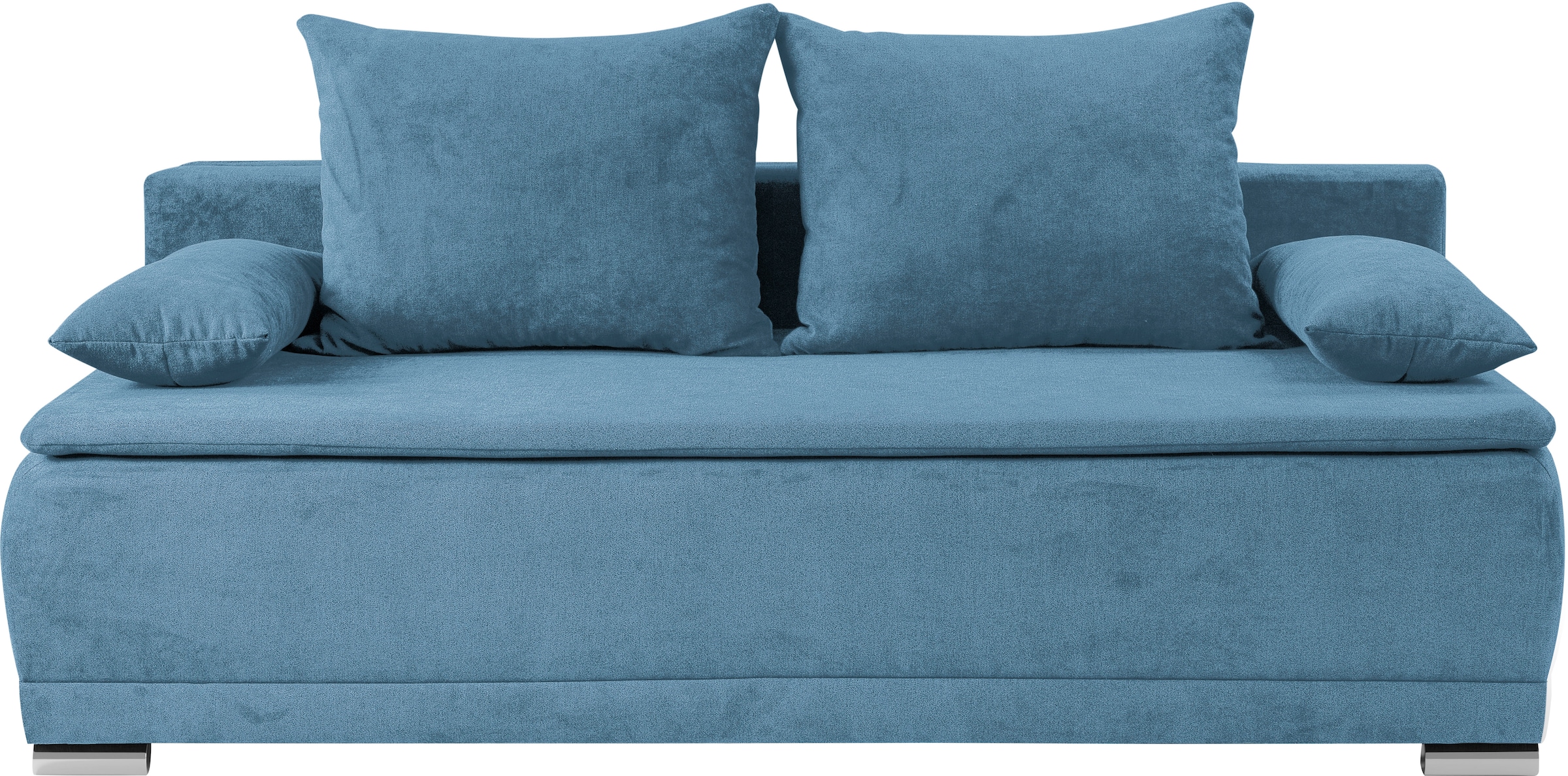 WERK2 Schlafsofa »Biggi komfortabel & elegant, Schlaffunktion, Bettkasten, Breite 206 cm« inkl. losen Kissen, Struktur weich ASTON, hellblau