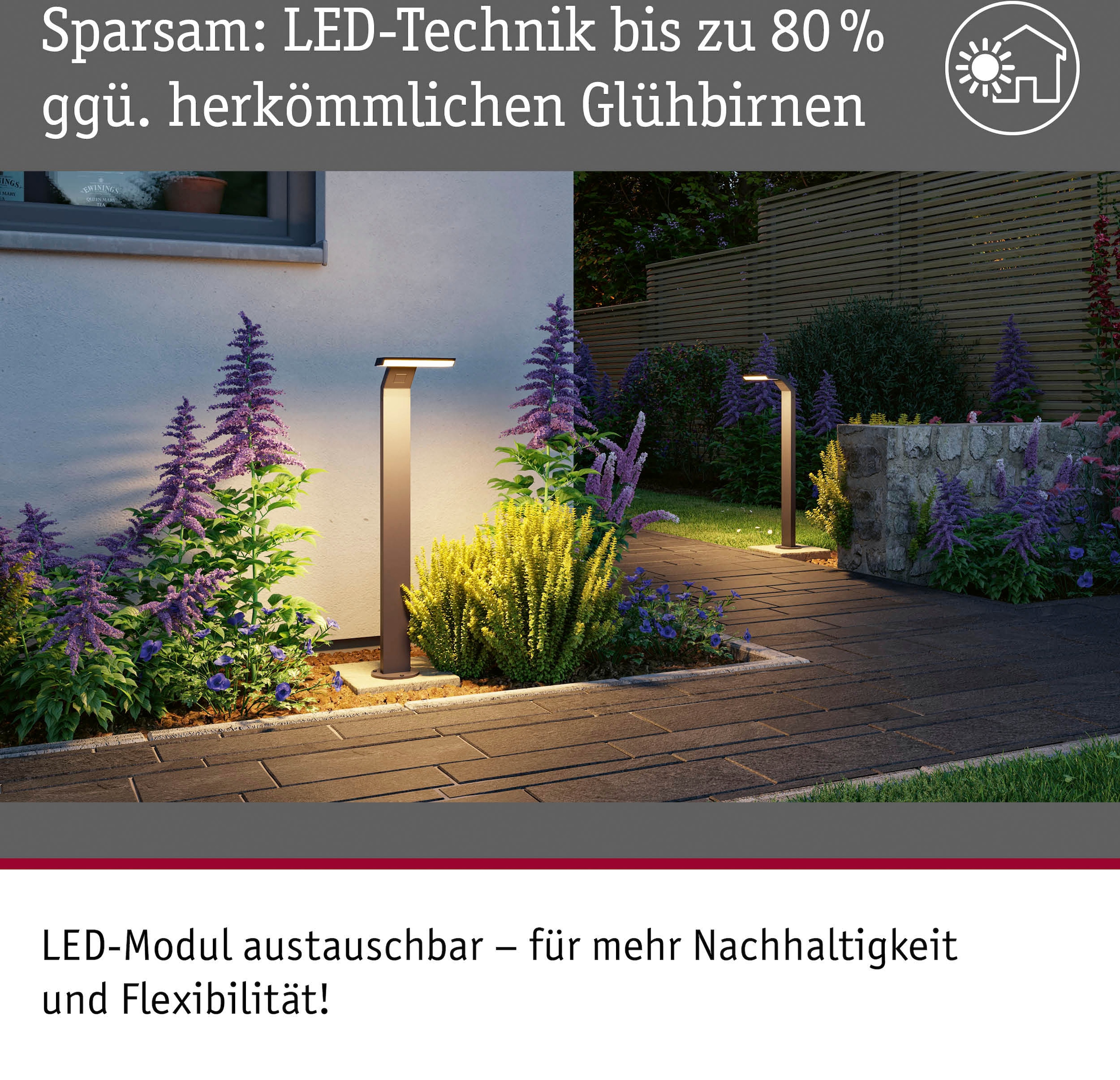 Paulmann LED Gartenleuchte »Zenera 230V Pollerleuchte 3000K anthrazit«, 1 flammig, seewasserresistent