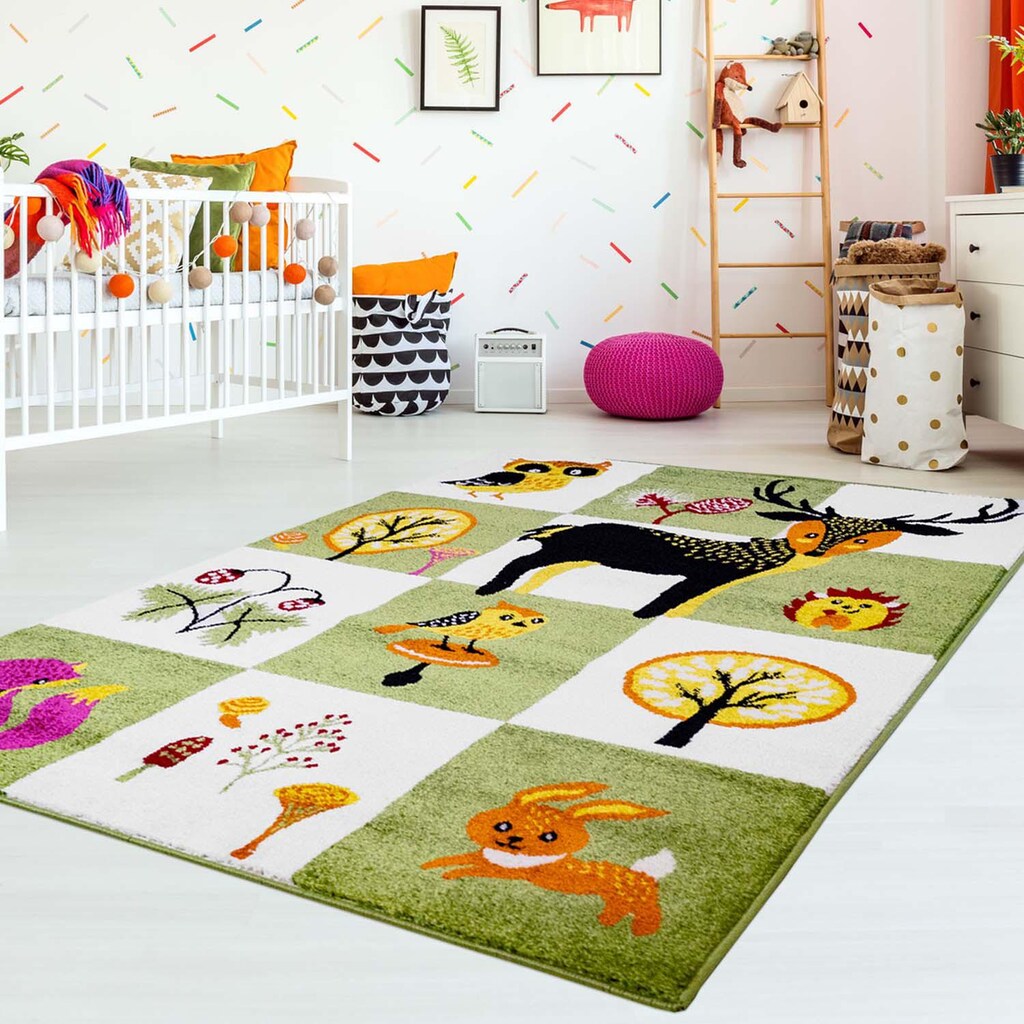 Carpet City Kinderteppich »Moda Kids 1510«, rechteckig, Wald Tiere, Kurzflorteppich