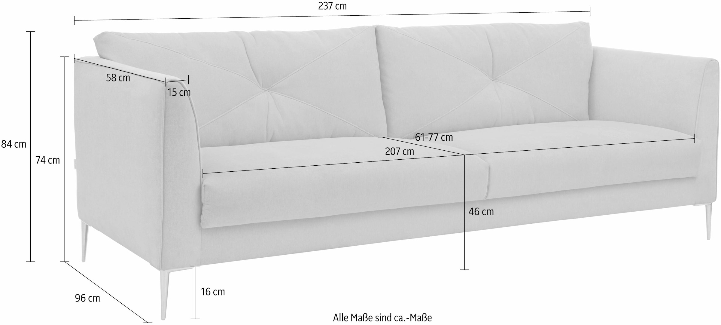 Guido Maria Kretschmer Home&Living 2,5-Sitzer »Lille, modern, zeitlos und bequem, Komfortsitzhöhe 46cm«, Breite 237 cm