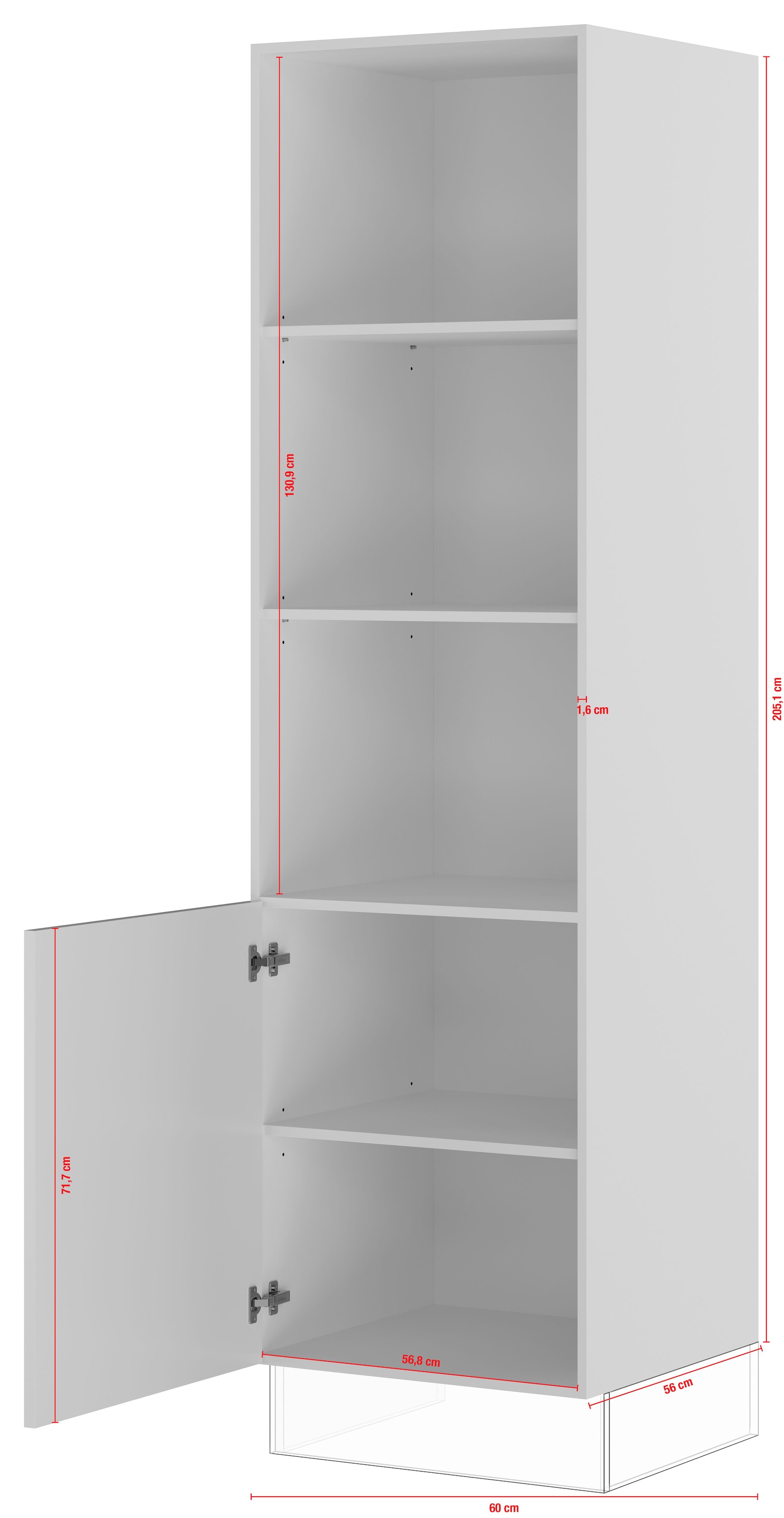 IMPULS KÜCHEN Seitenschrank »"Valencia", Breite/Höhe: 60/205,1 cm«, vormontiert, mit Drehtür, mit verstellbaren Fachböden