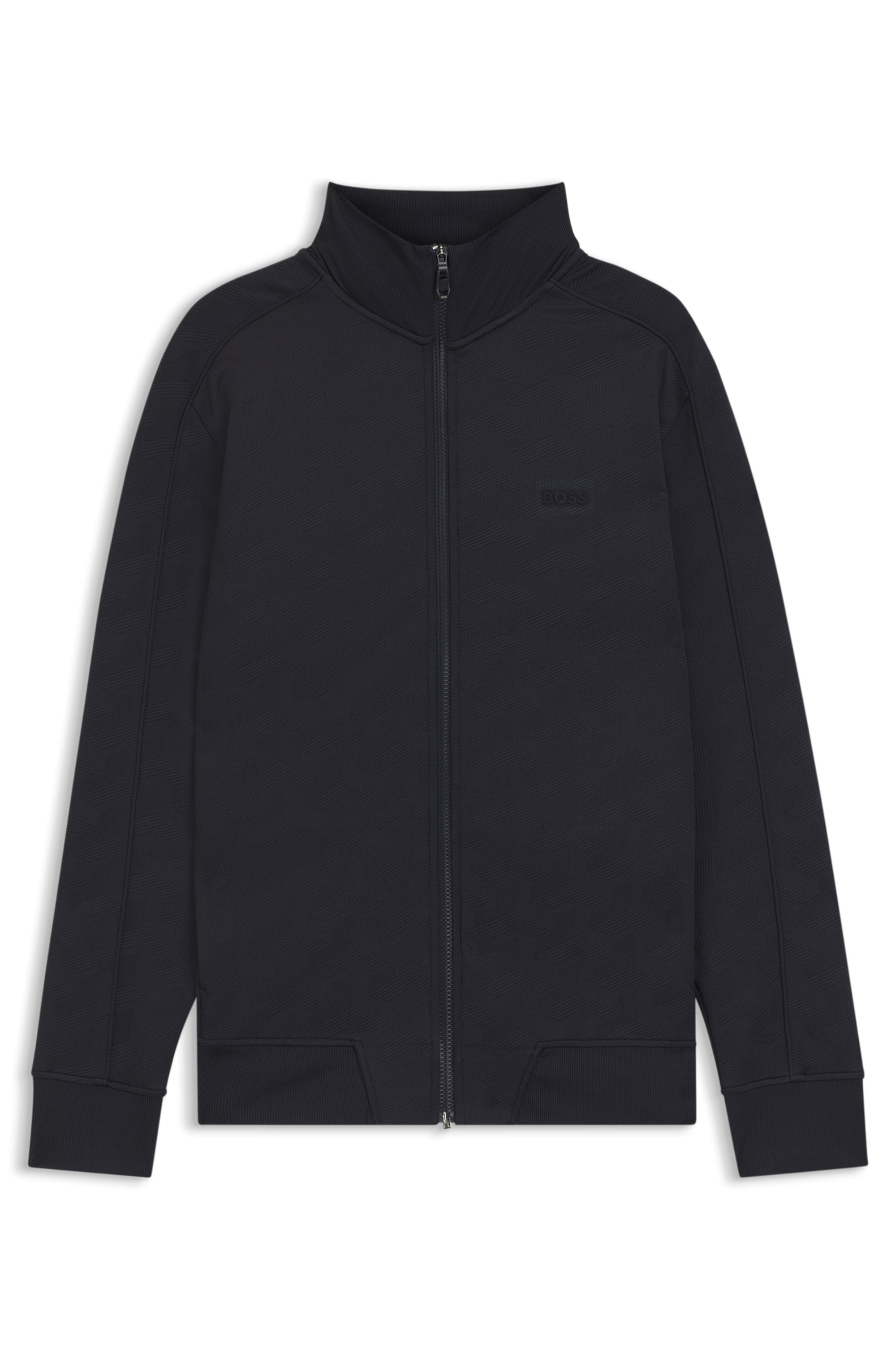 BOSS GREEN Sweatjacke »Mirror«, Flachstrickkragen, regular fit, Reißverschluss, gesteppter Jacquard