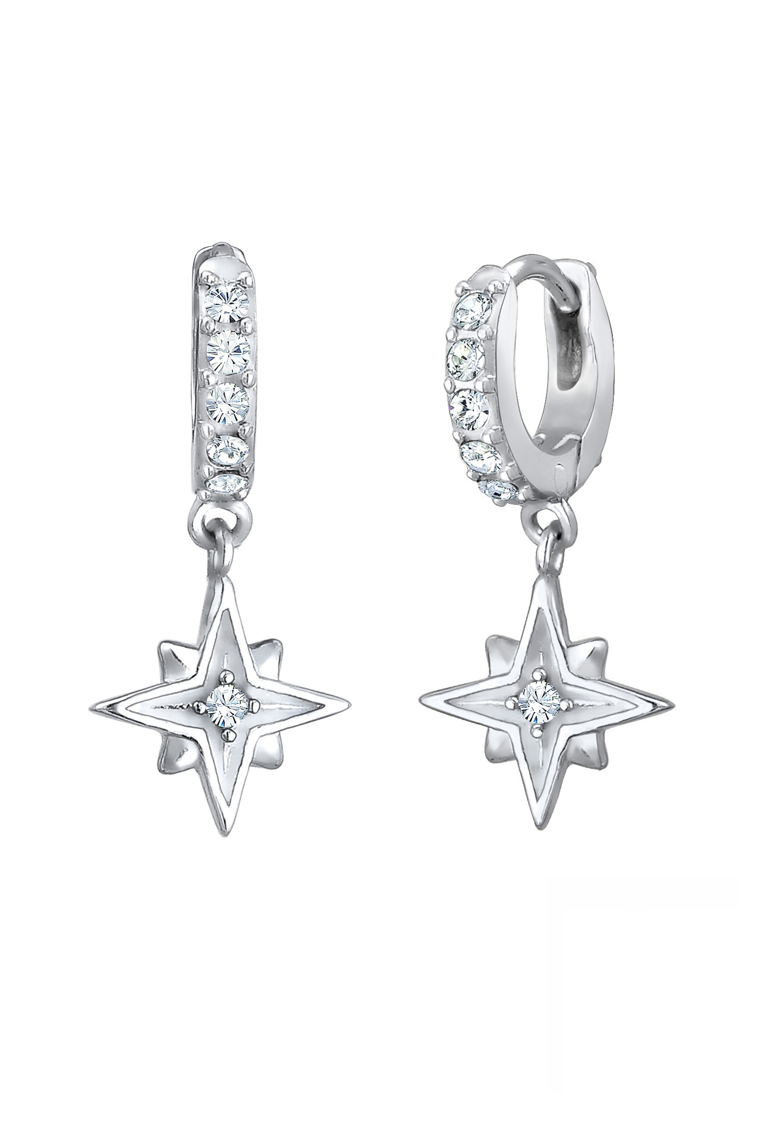Elli Paar Creolen »Ohrringe Stern Glas Kristalle Weiß 925 Sterling Silber«