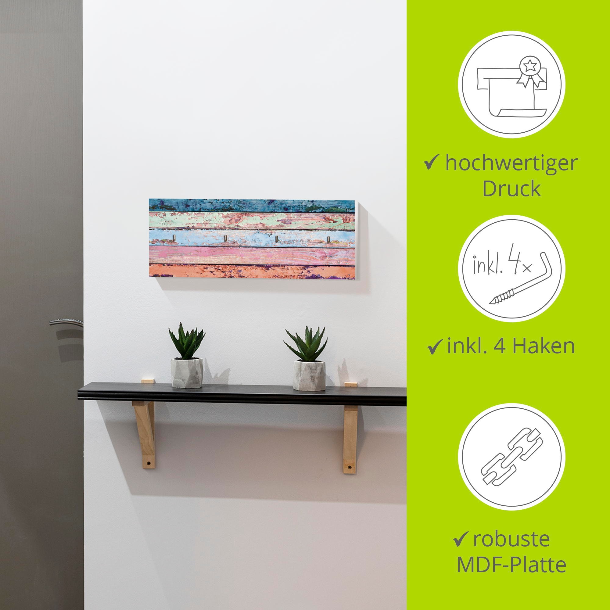 Artland Hakenleiste »Bunte Holzplanken«, MDF